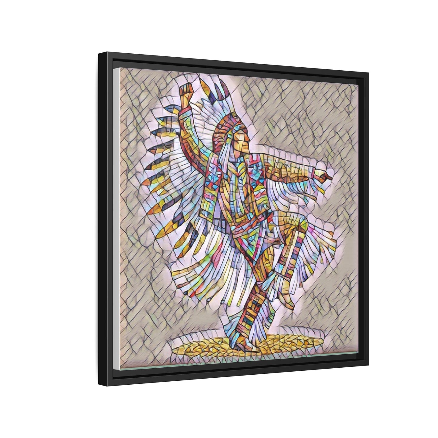 Colorful Native Dancer Framed Canvas Art — Stained Glass Style Wall Decor