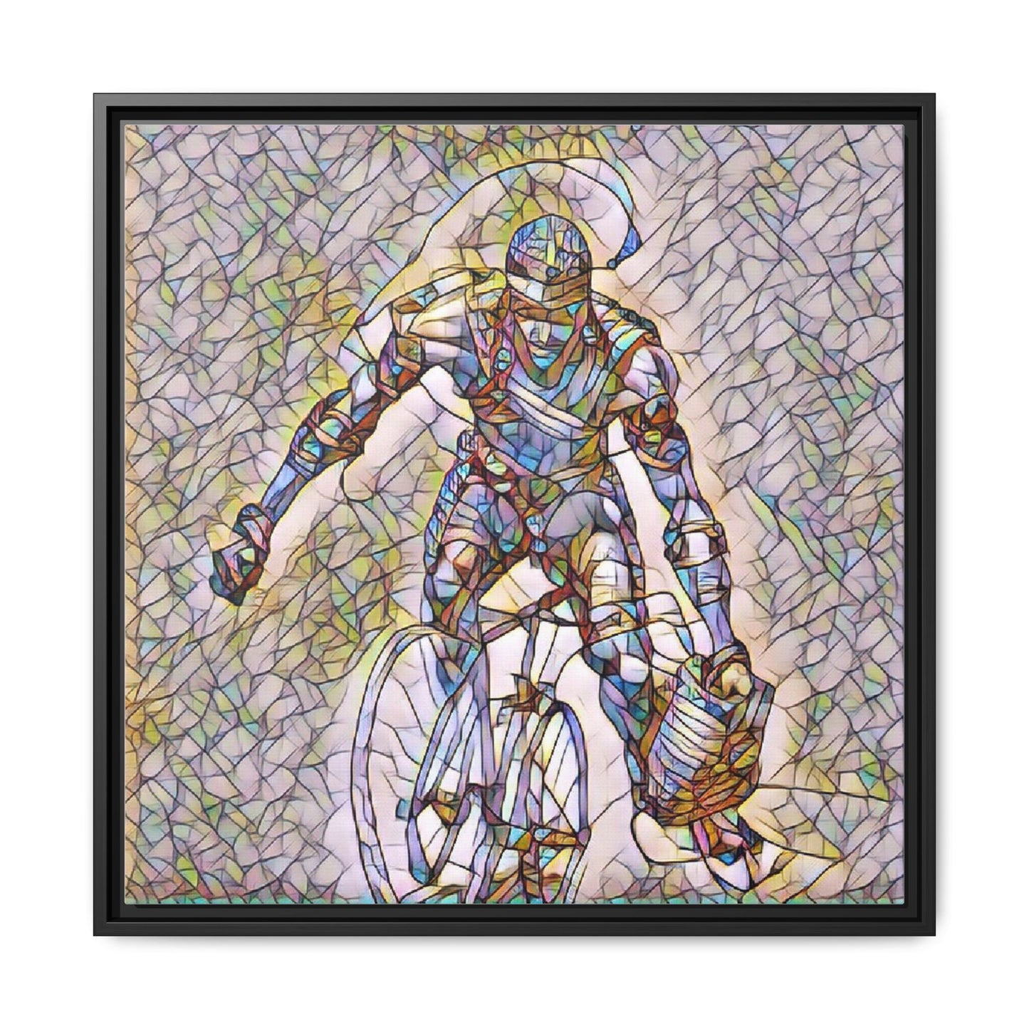 Cyclist Mosaic Matte Canvas Print — Framed Multicolor Cycling Art