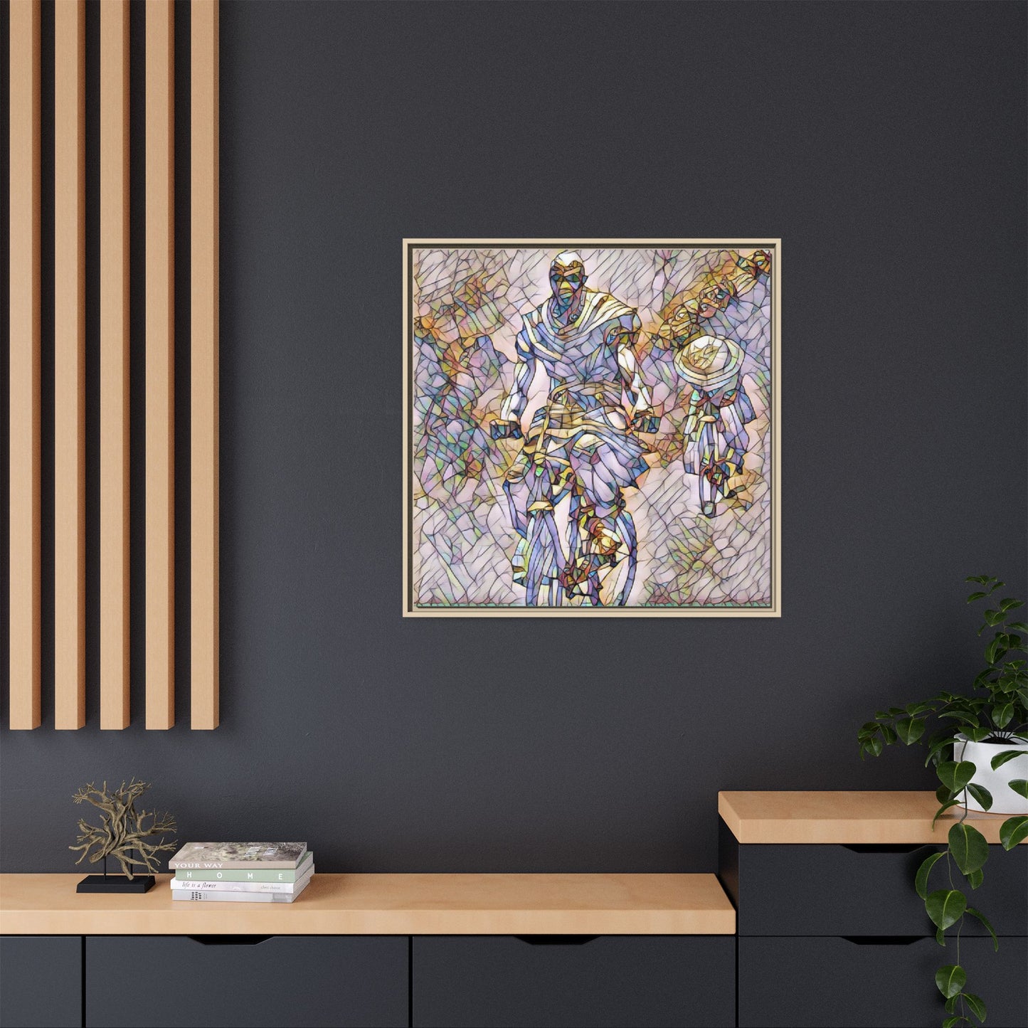 Framed Matte Canvas — Abstract Cyclist Artwork (Multi‑Color)