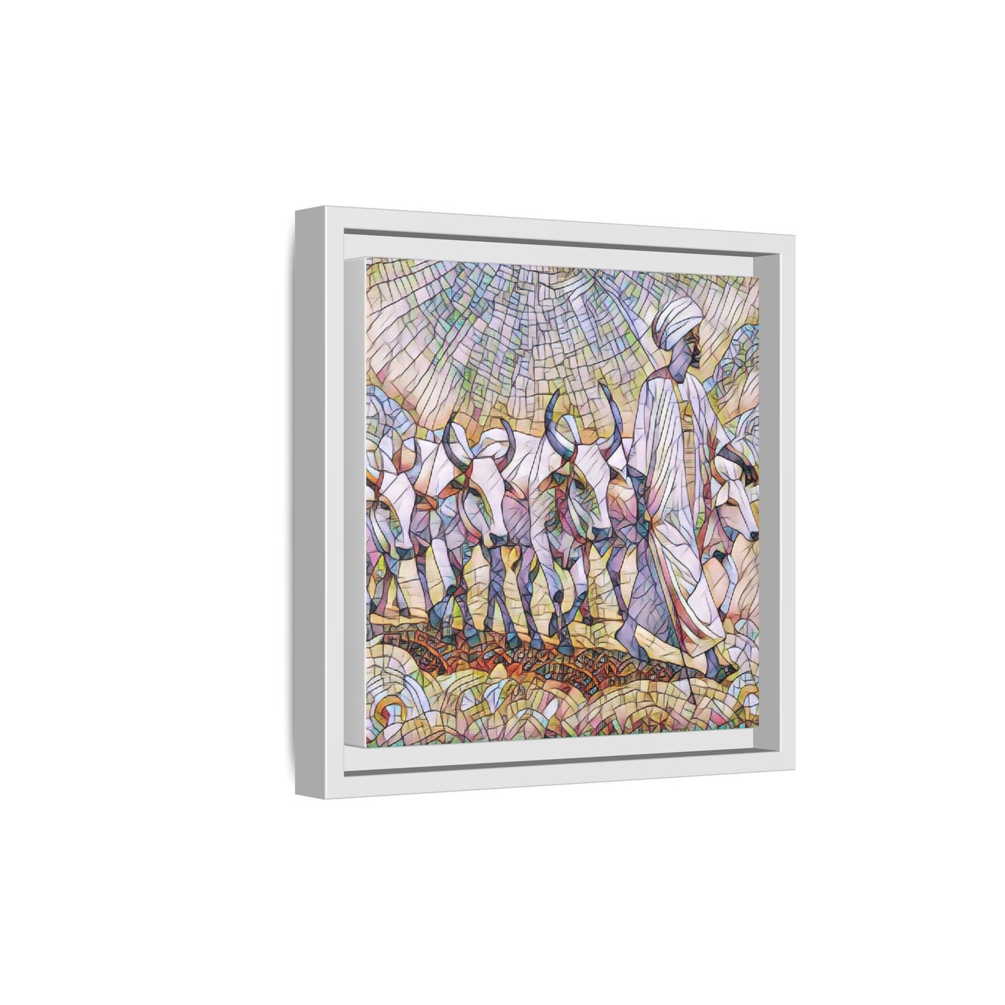 Framed Matte Canvas Art — African Herdsman Mosaic Print