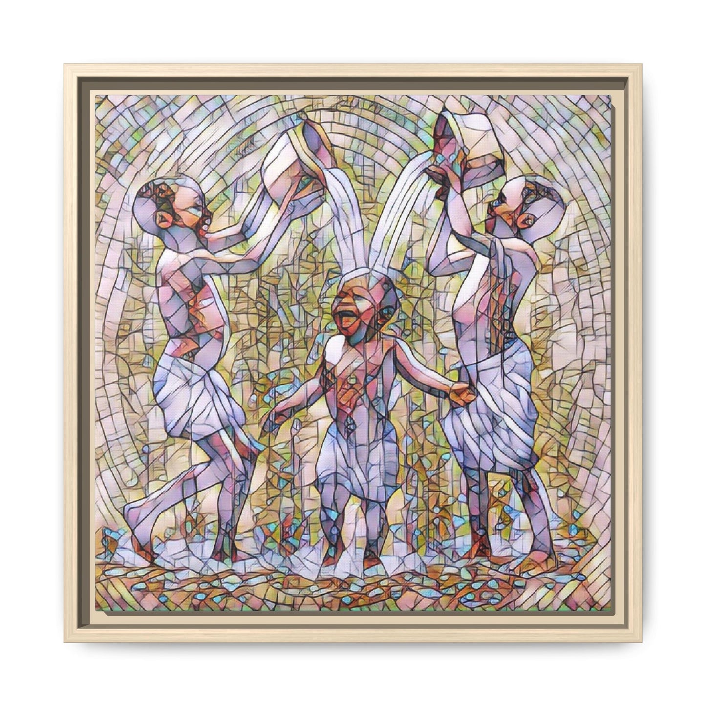 Framed Matte Canvas Art – Joyful Water Dance Family Stained-Glass Print