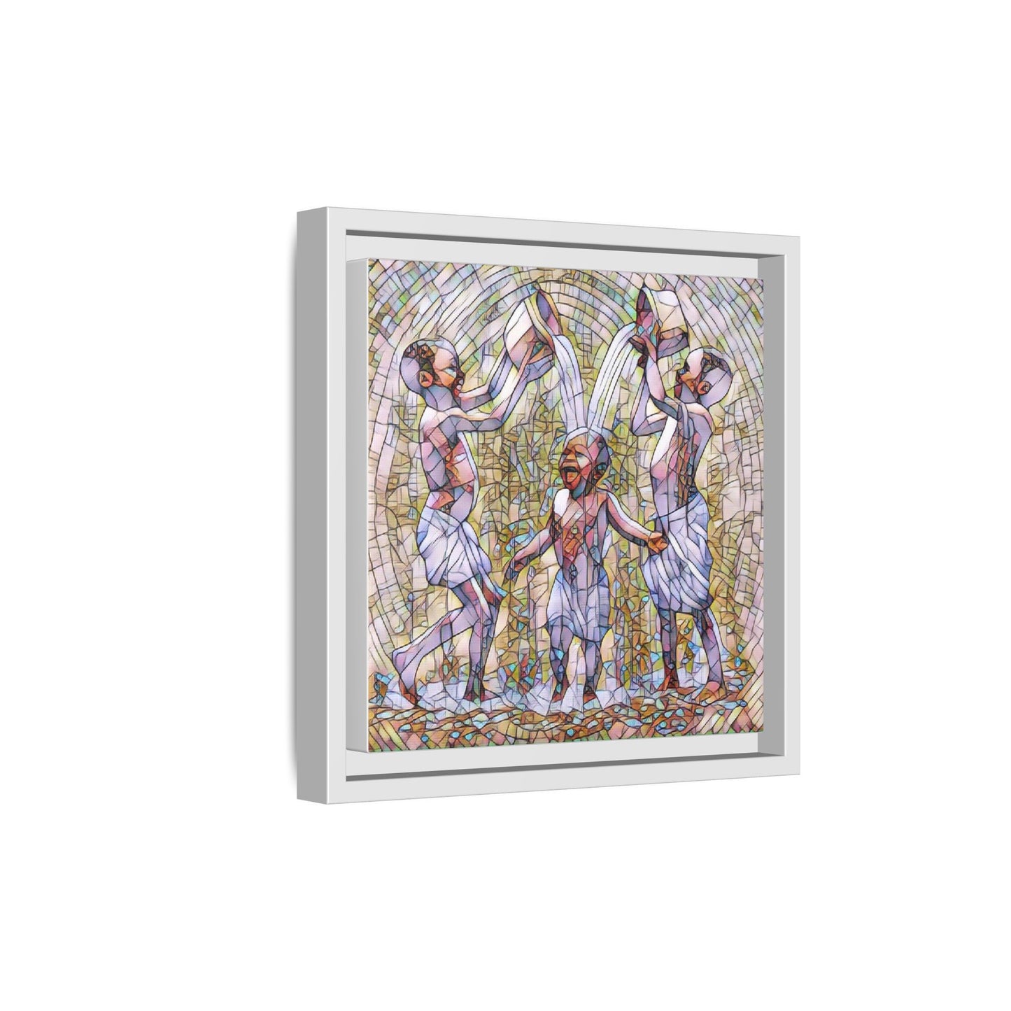 Framed Matte Canvas Art – Joyful Water Dance Family Stained-Glass Print