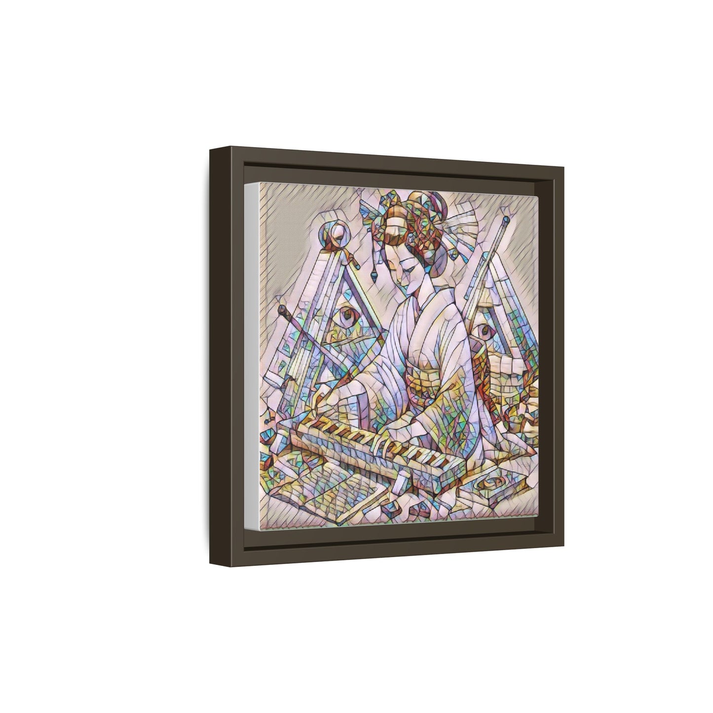 Framed Matte Canvas: Stained-Glass Geisha Wall Art