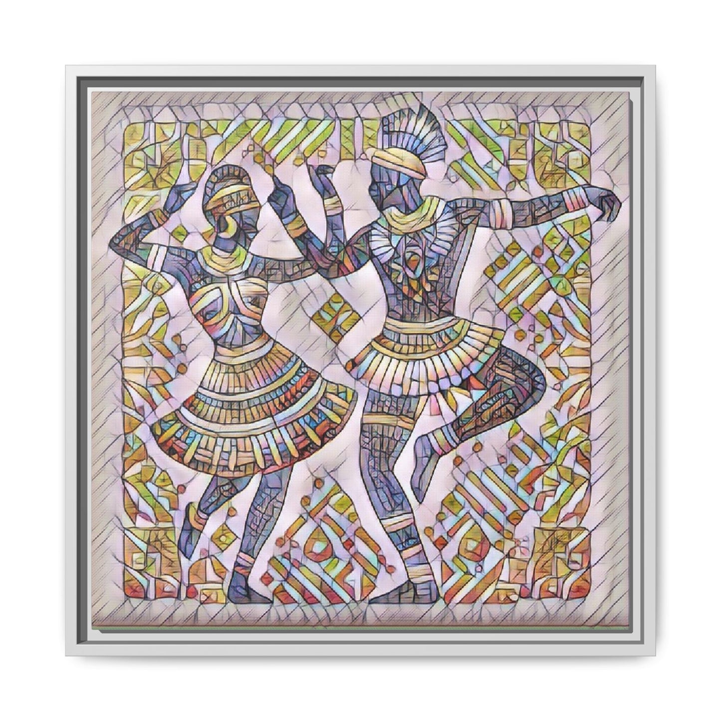 Framed Matte Canvas Print — Colorful Tribal Dancers Wall Art