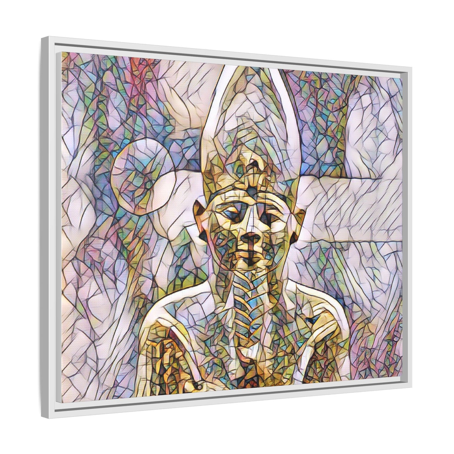 Egyptian Pharaoh Stained-Glass Style Matte Canvas Print, Framed