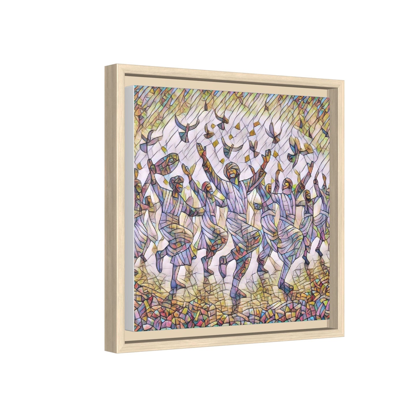 Framed Canvas Art - Joyful Dancers with Doves (Multicolor)