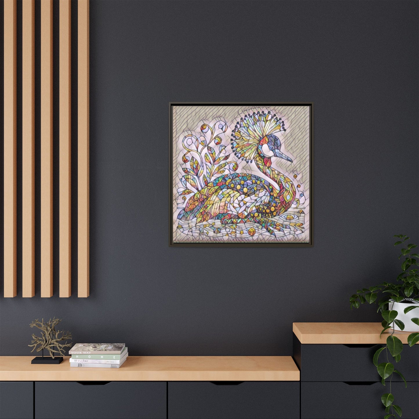 Colorful Peacock Mosaic Framed Canvas Art