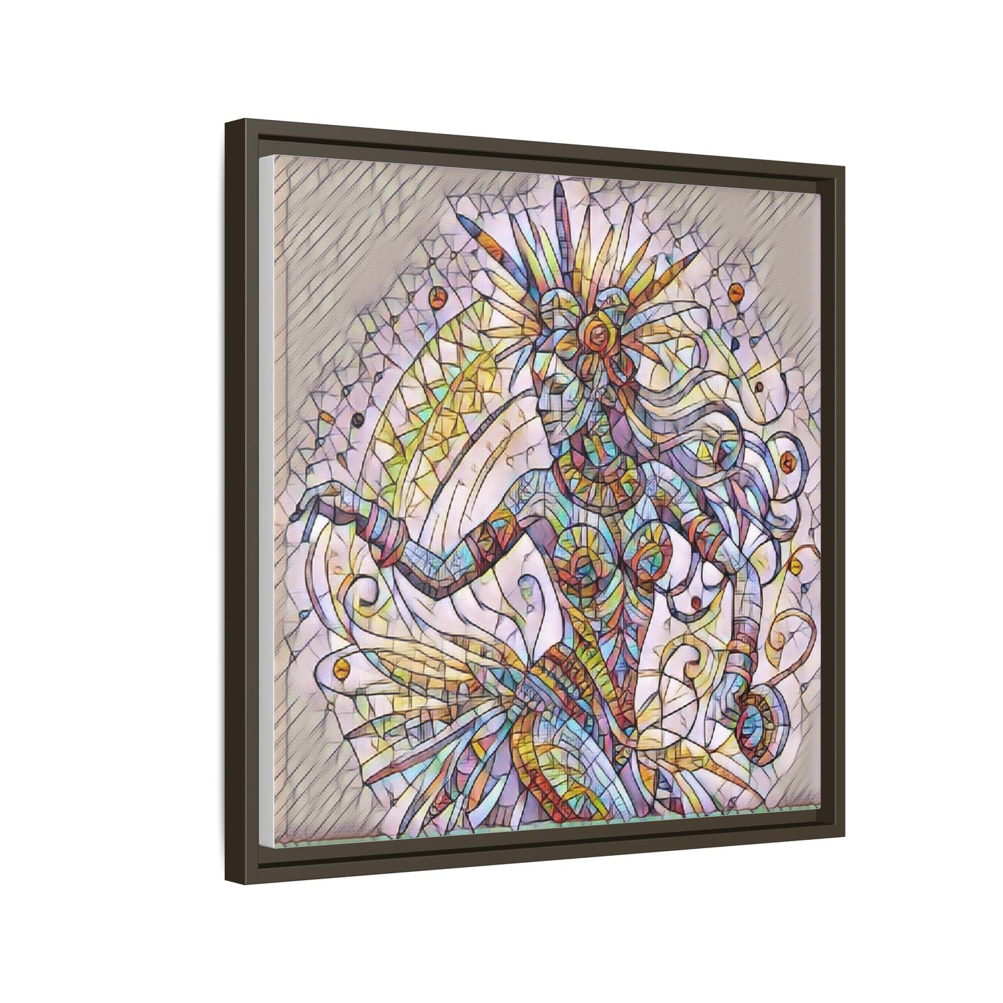 Colorful Mermaid Mosaic Framed Canvas Art — Boho Ocean Wall Decor