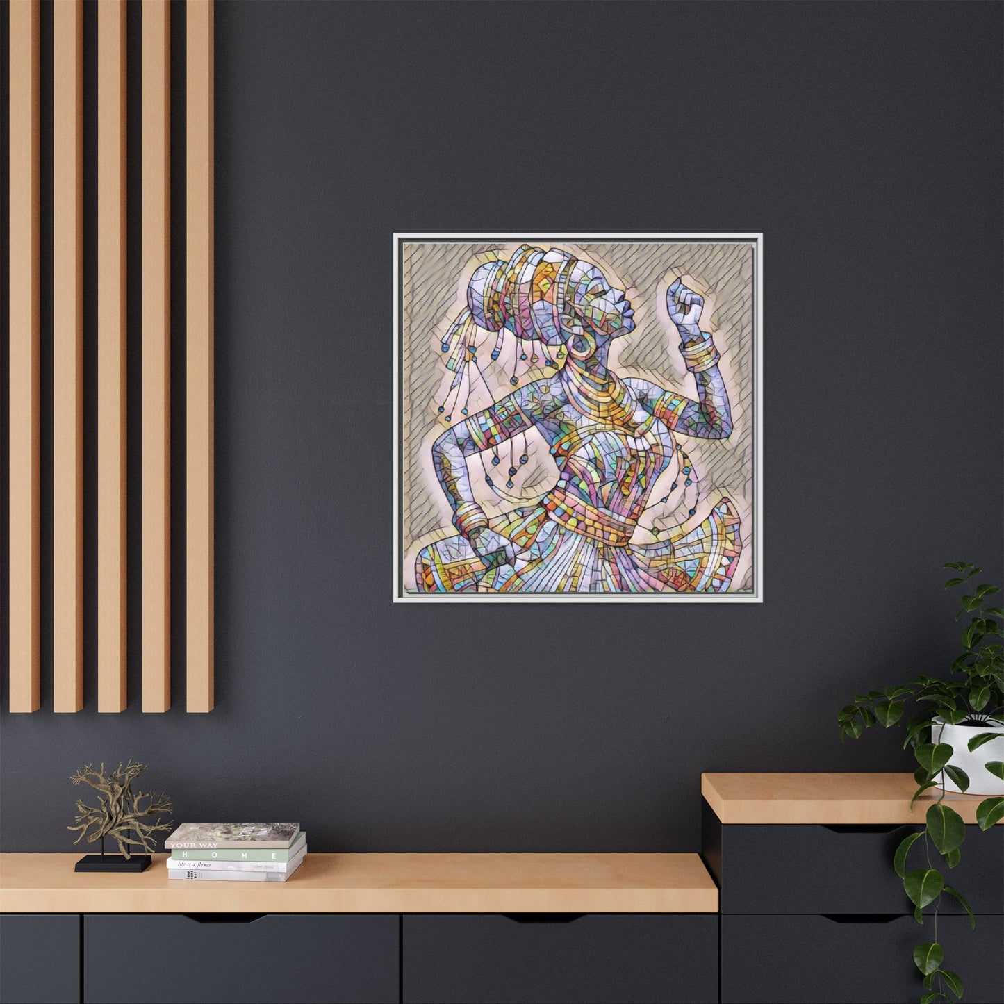 Framed Canvas Art — Colorful Mosaic Dancer