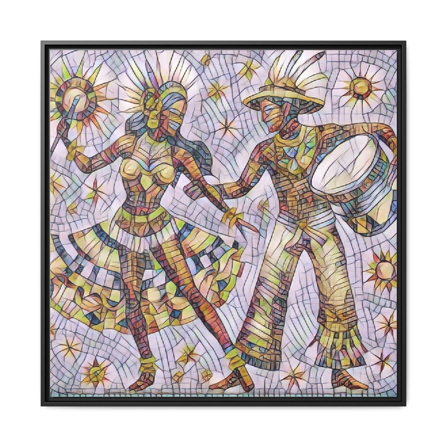 Carnival Dancers Framed Canvas Art — Colorful Samba Rhythm Wall Decor