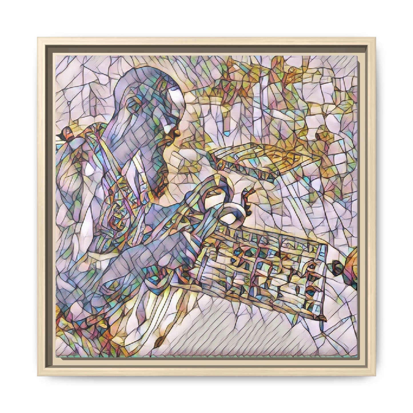 Framed Matte Canvas Art – Abstract Musician with Keyboard (Multi-Color)