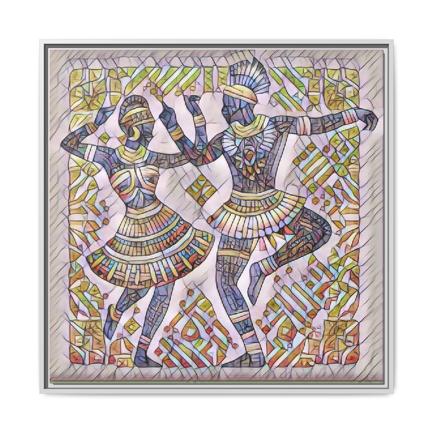 Framed Matte Canvas Print — Colorful Tribal Dancers Wall Art