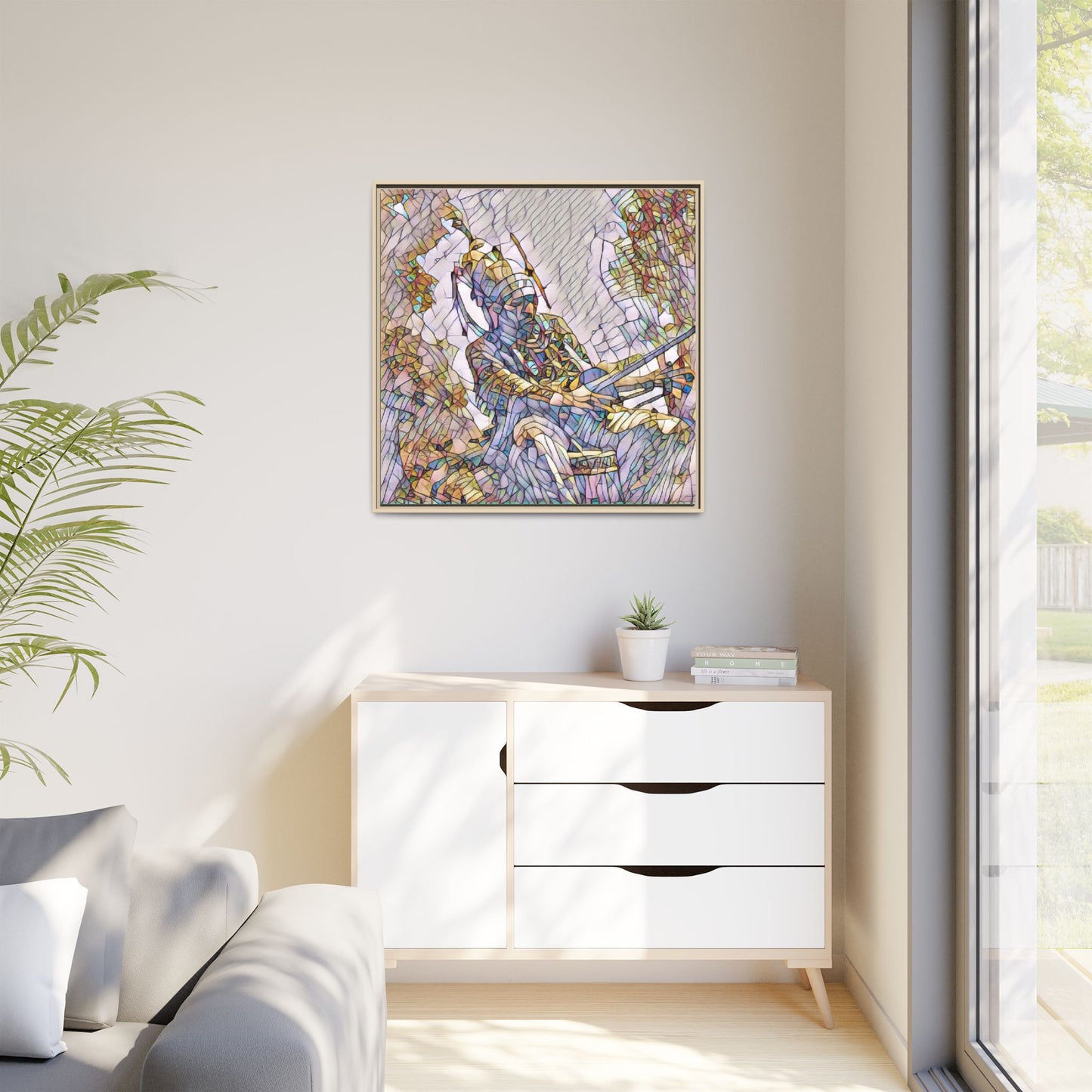 Framed Archery Canvas Print — Stained-Glass Archer Wall Art