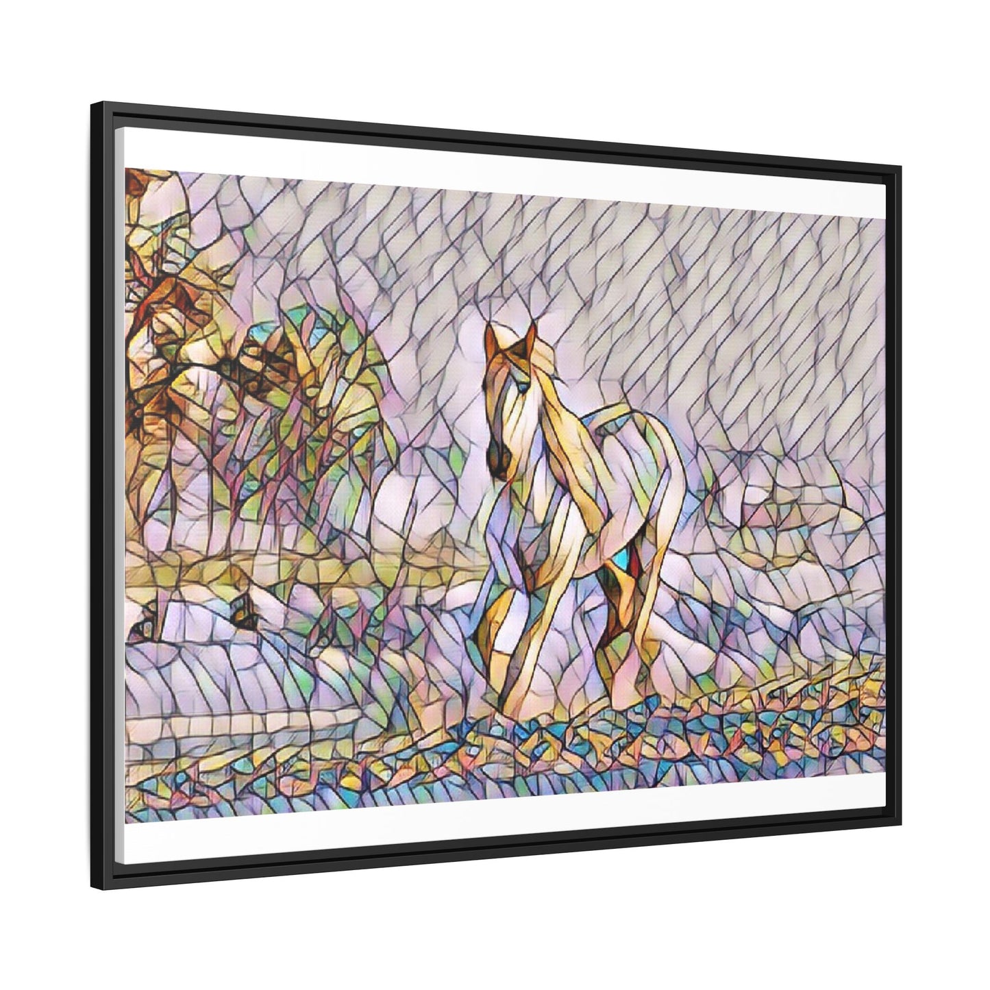 Abstract Stained-Glass Horse Matte Canvas Framed Wall Art