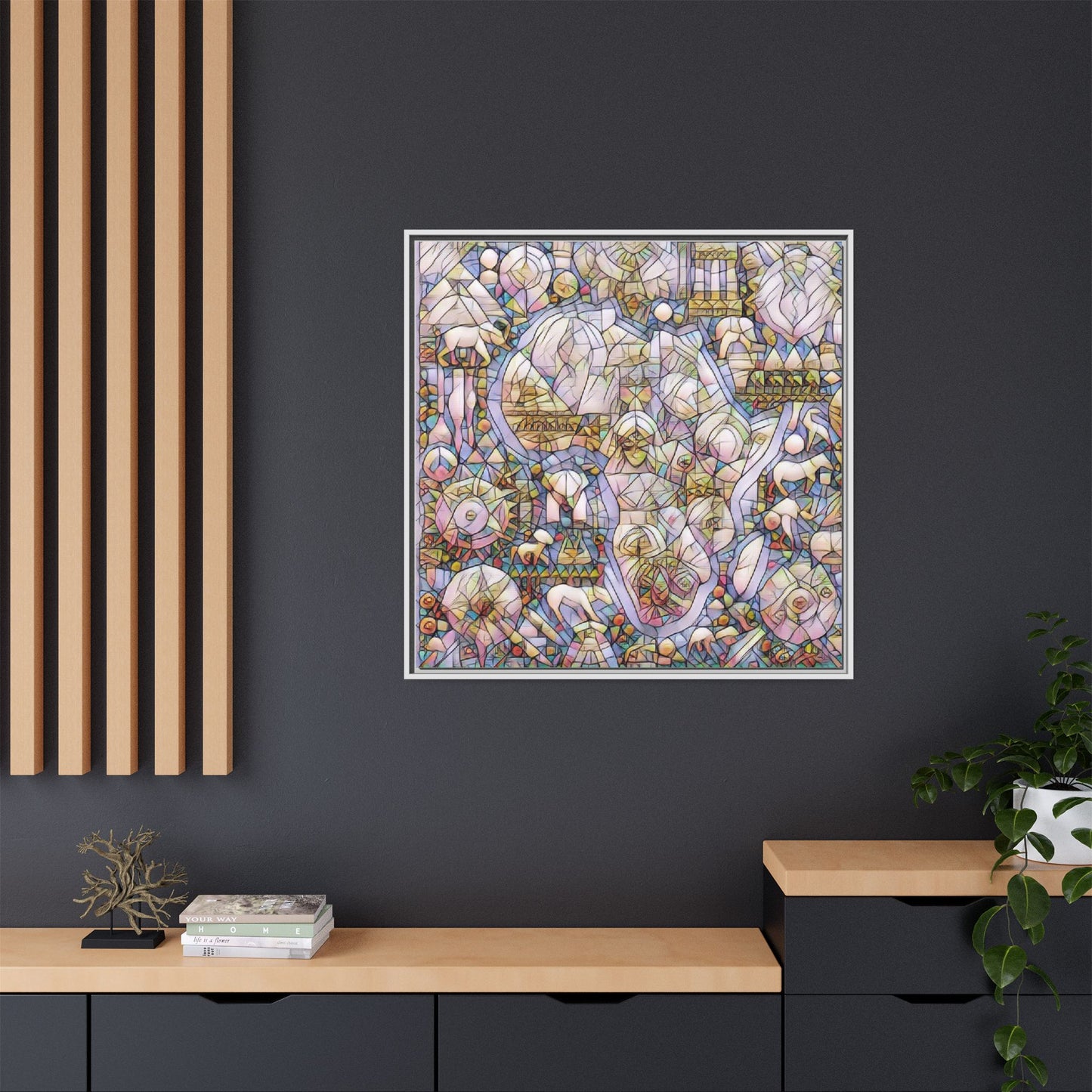 Abstract Stained-Glass Style Framed Canvas Print