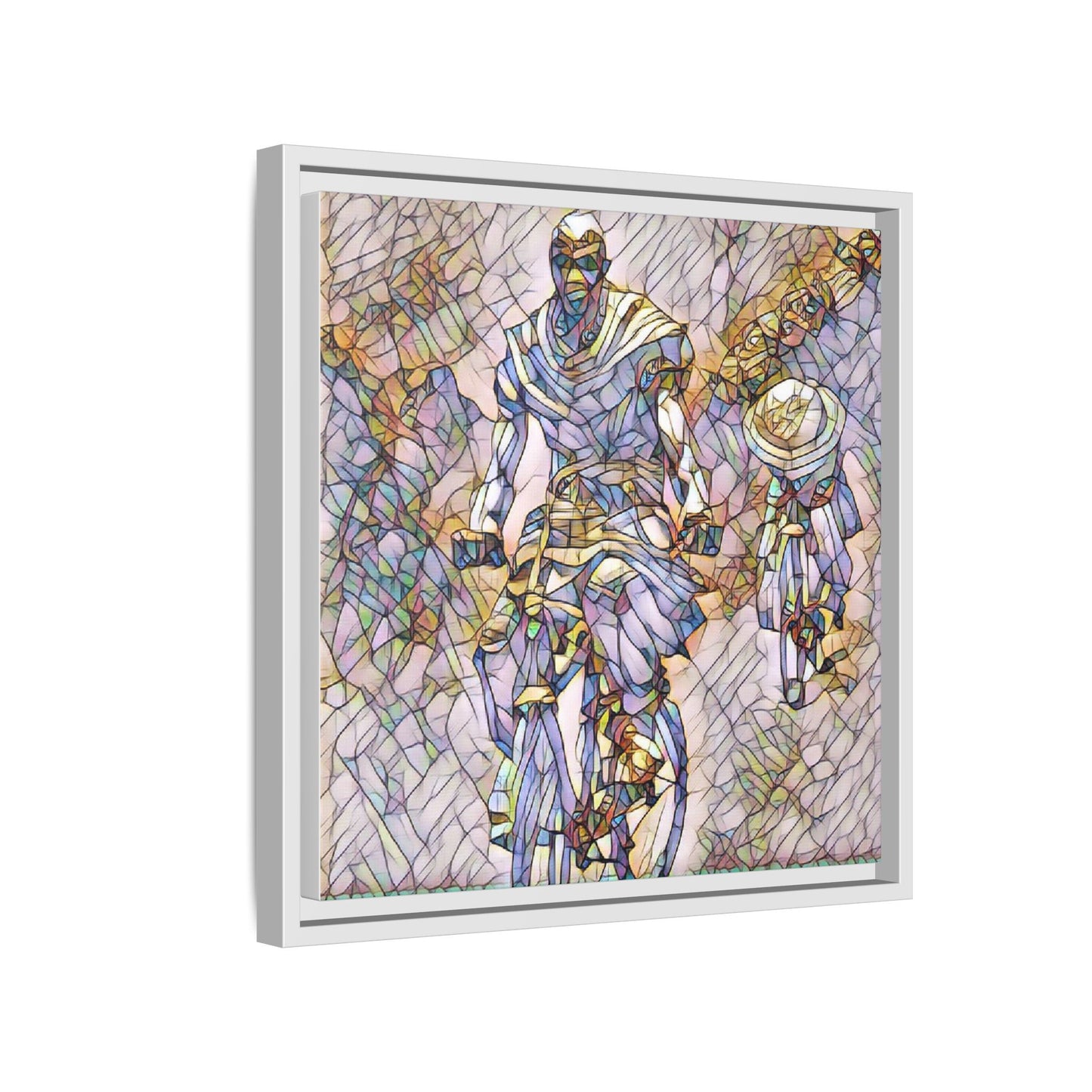 Framed Matte Canvas — Abstract Cyclist Artwork (Multi‑Color)