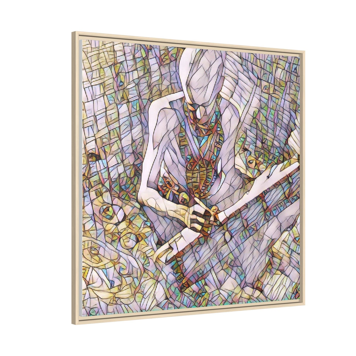 Abstract Fantasy Warrior Matte Framed Canvas — Colorful Stained-Glass Style Art