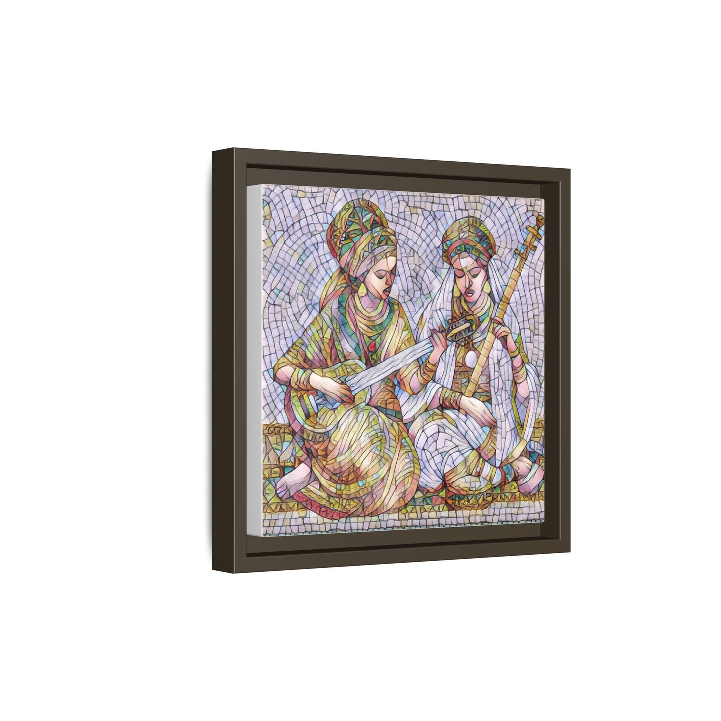 Framed Mosaic Art Print — Two Women Playing Lutes (Matte Canvas)