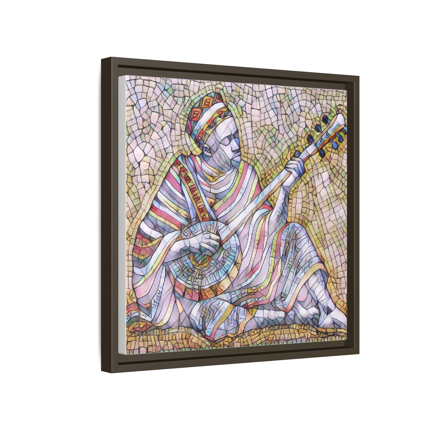 Framed Mosaic Musician Canvas – Colorful Bohemian Wall Art