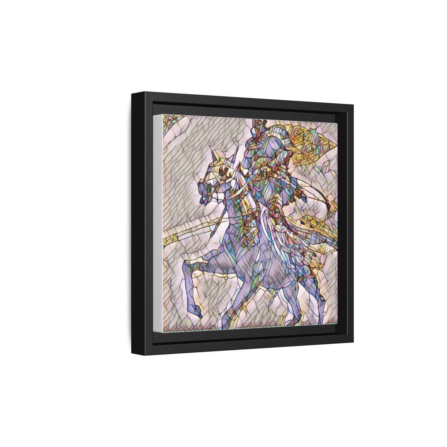 Framed Matte Canvas Art — Stained Glass Knight on Horse Fantasy Wall Decor