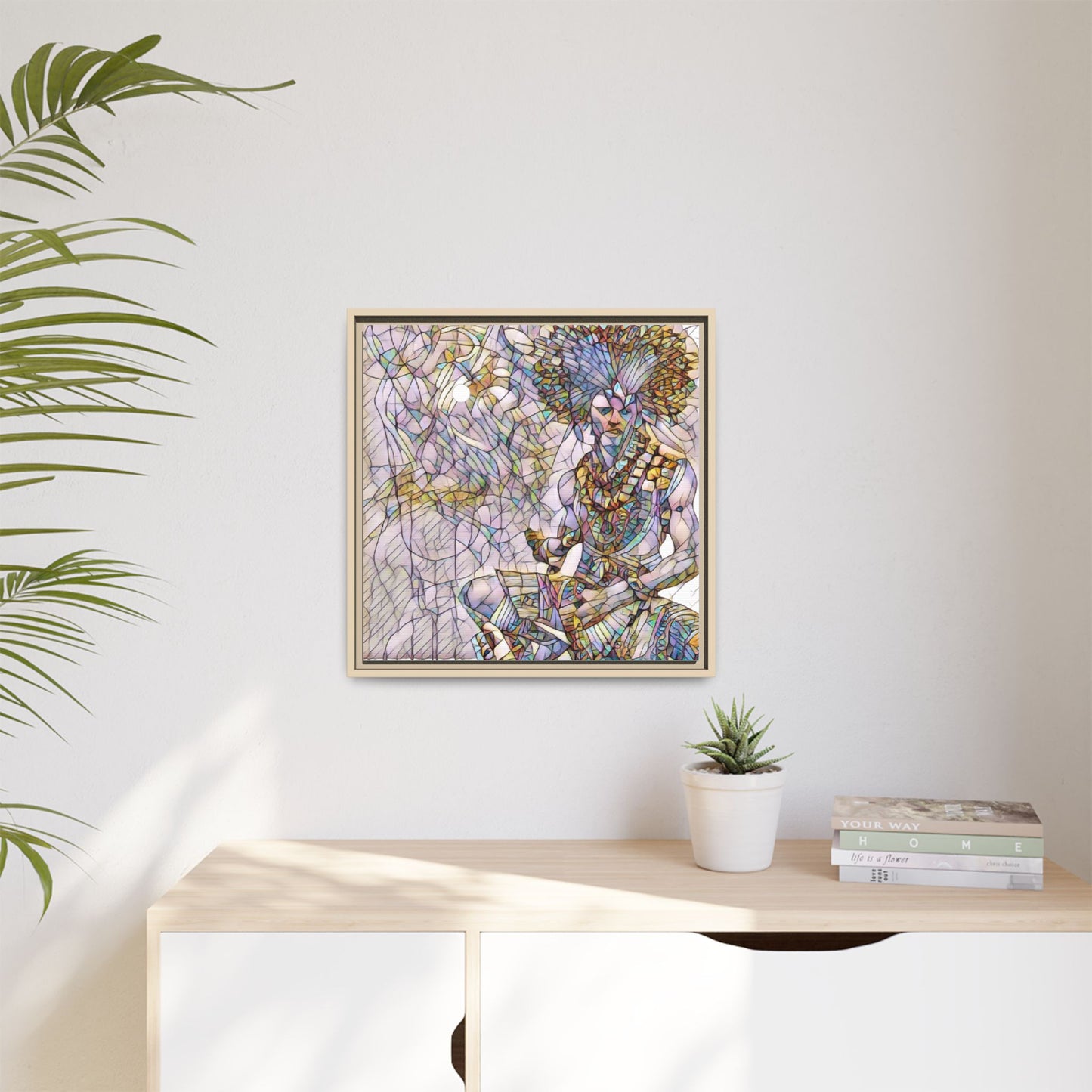 Framed Matte Canvas Art — Colorful Tribal Warrior Illustration