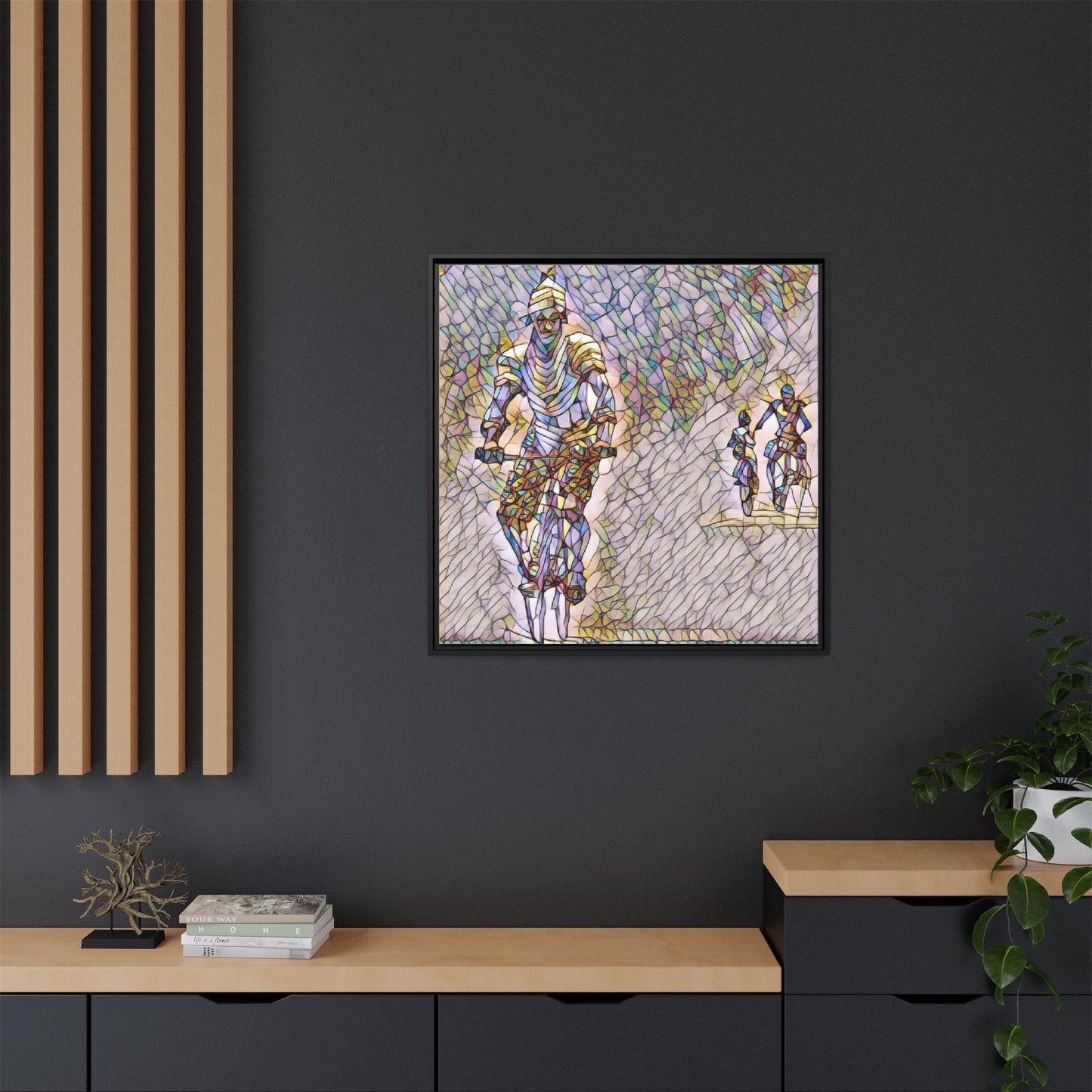 Cyclists Mosaic Matte Canvas Framed Wall Art