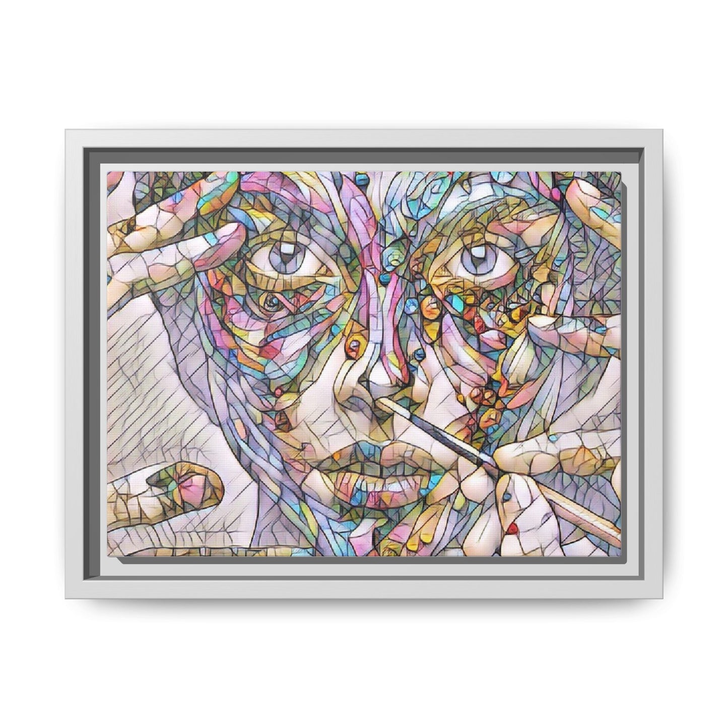 Framed Abstract Mosaic Face Canvas — Colorful Modern Wall Art