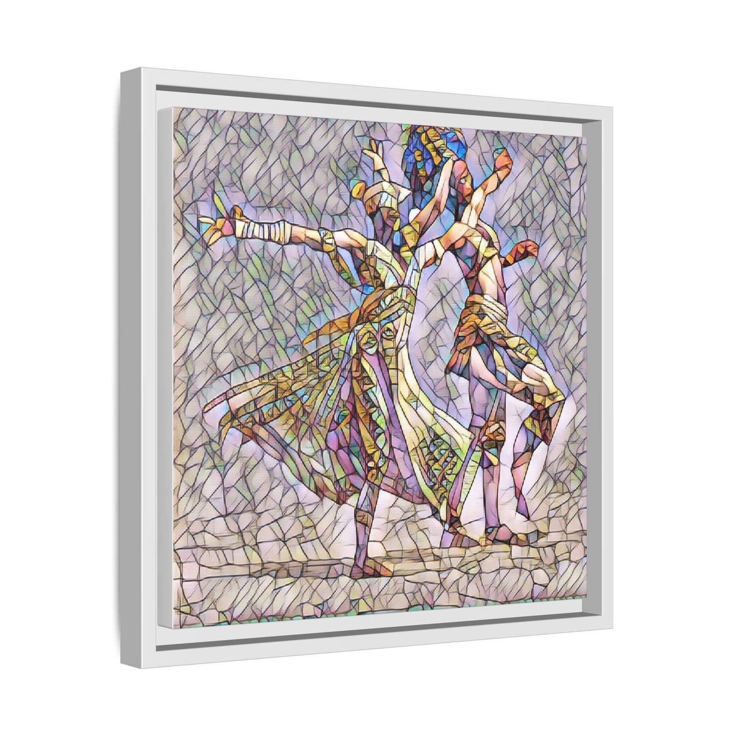 Framed Matte Canvas Wall Art — Abstract Dancers in Stained Glass Style