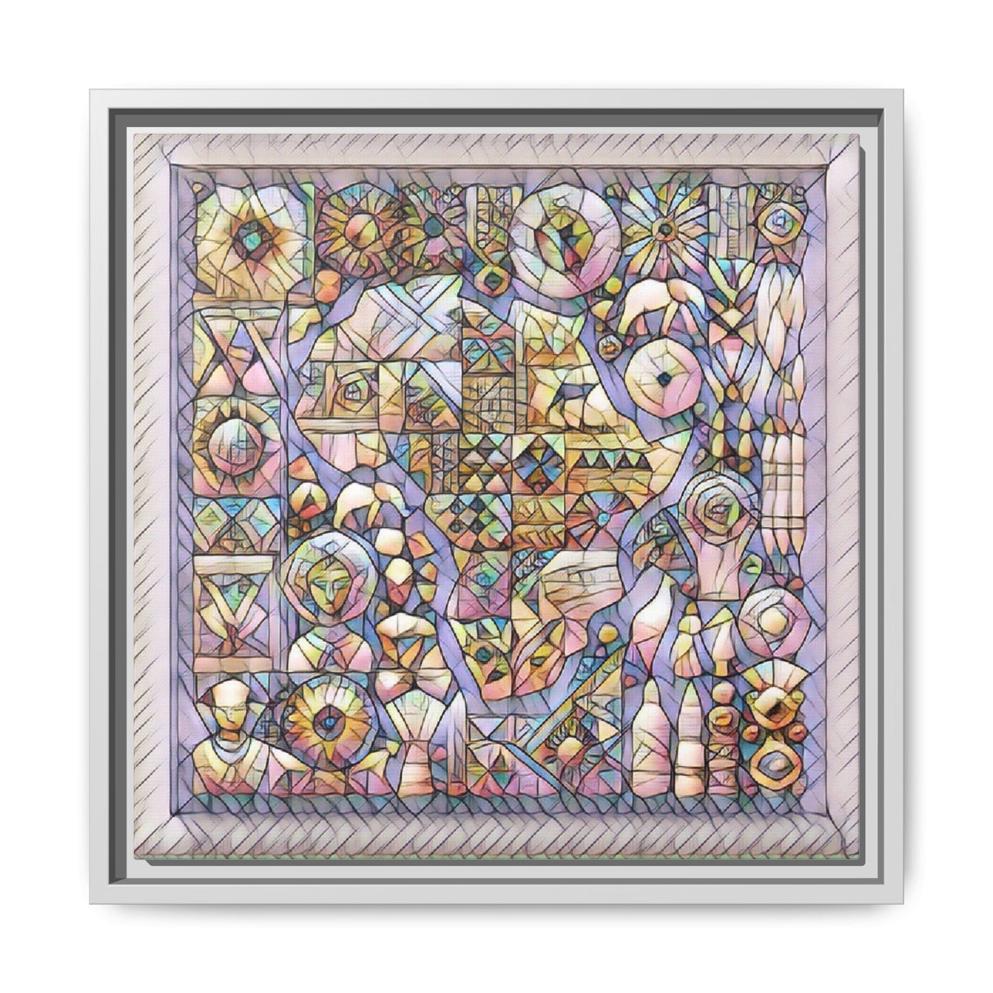 Framed Abstract Mosaic Matte Canvas Art — Pastel Geometric Wall Decor