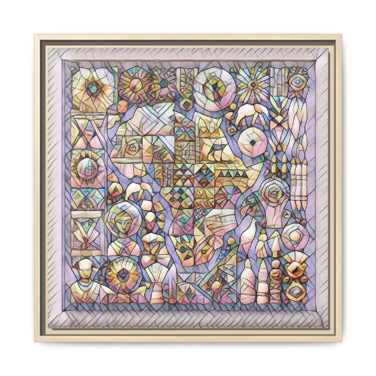 Framed Abstract Mosaic Matte Canvas Art — Pastel Geometric Wall Decor
