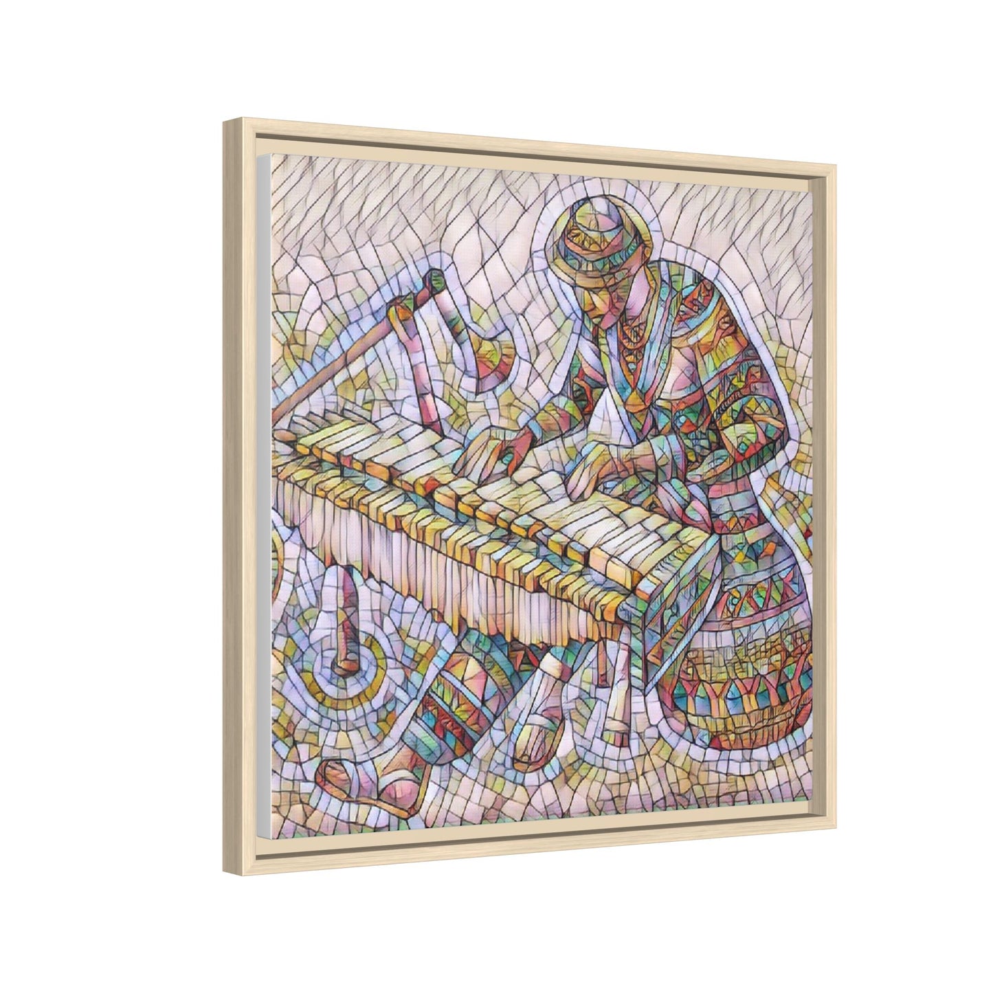 Framed Canvas Art - Colorful Mosaic Vibraphone Musician Print