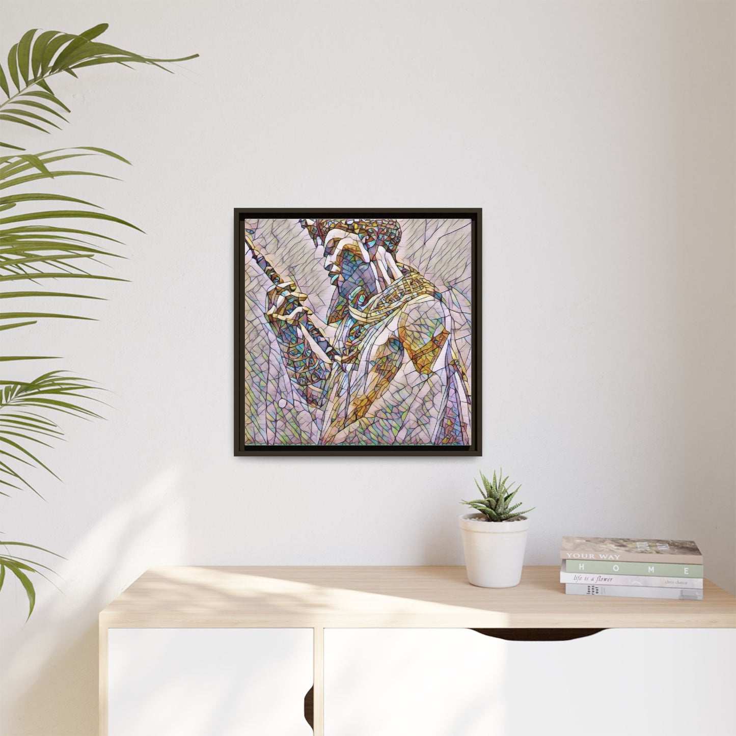 Egyptian Pharaoh Stained Glass Art — Framed Matte Canvas