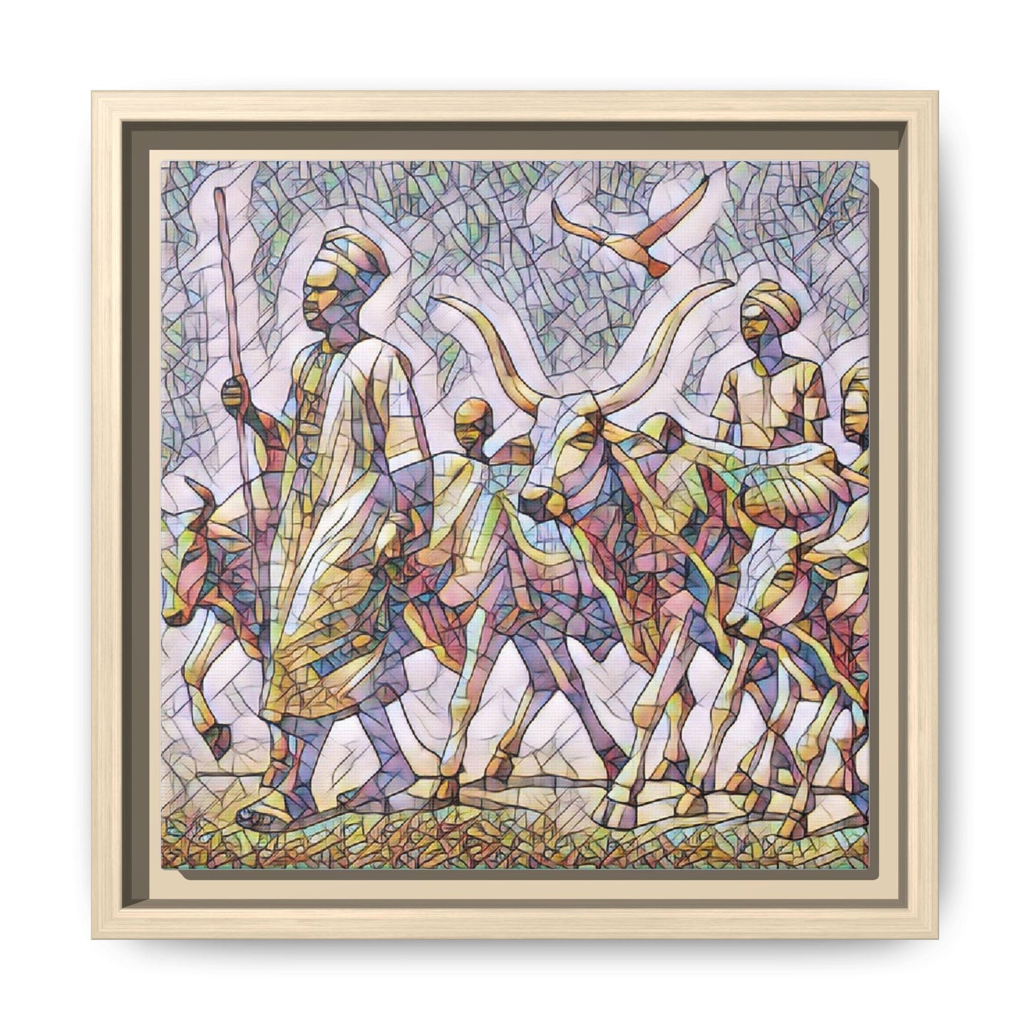 Framed Matte Canvas: Colorful African Herdsmen Art Print