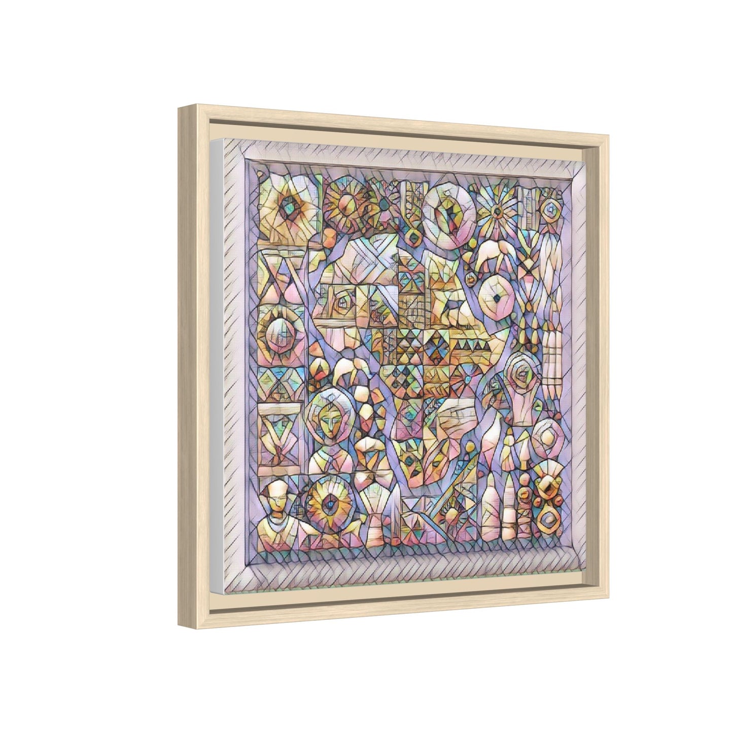 Framed Abstract Mosaic Matte Canvas Art — Pastel Geometric Wall Decor