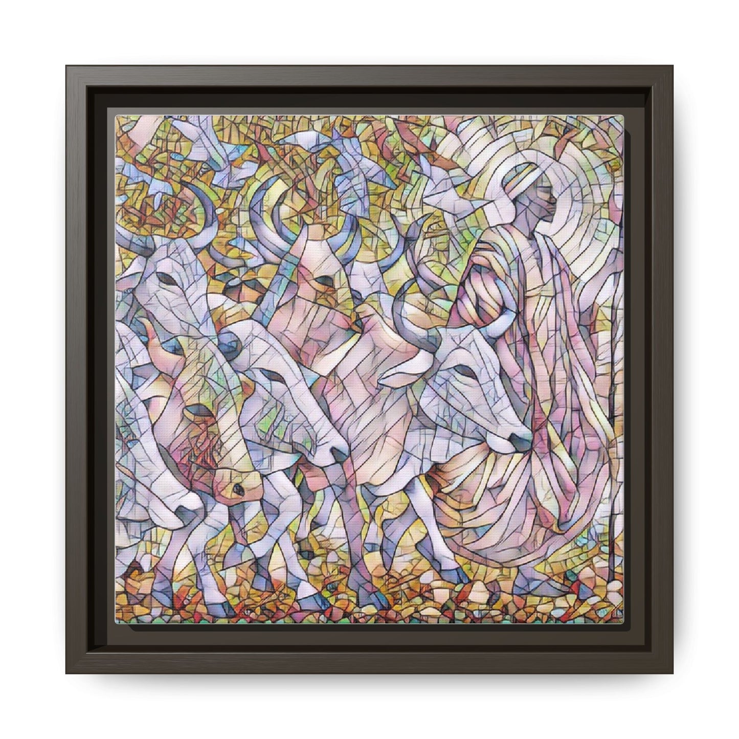 Framed Matte Canvas Art — Stained-Glass Style Cattle Herd