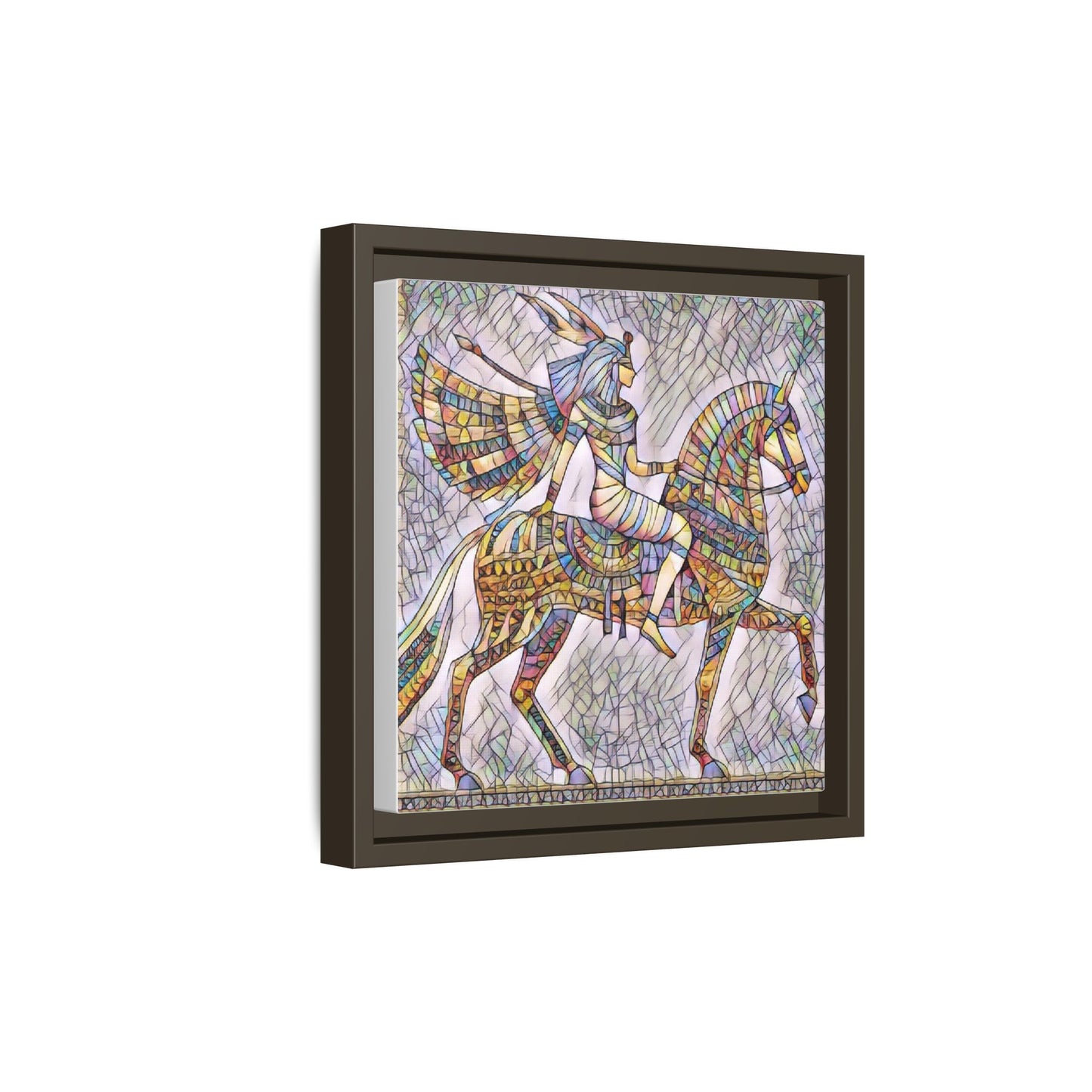 Stained-Glass Style Egyptian Horseman Framed Canvas Print