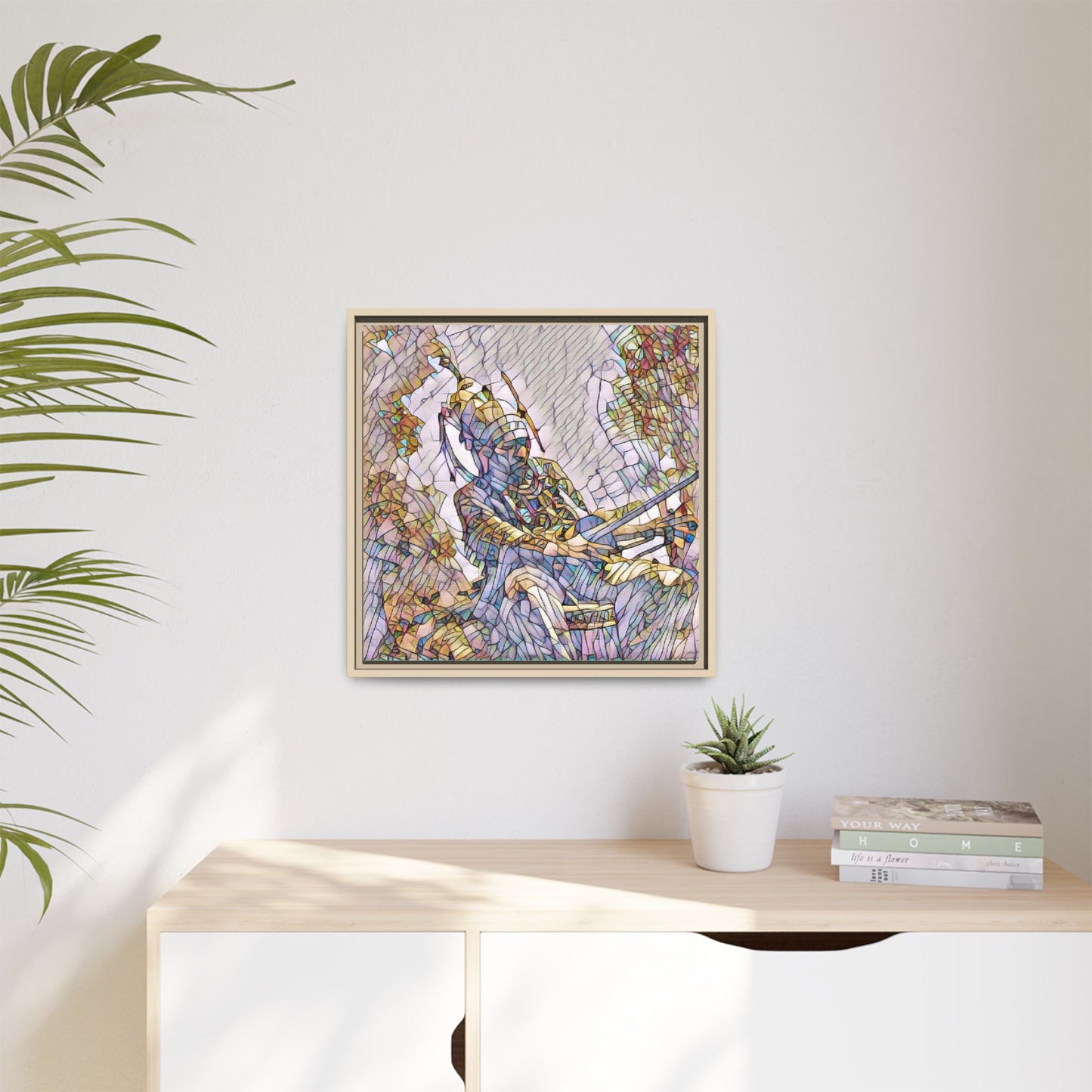Framed Archery Canvas Print — Stained-Glass Archer Wall Art