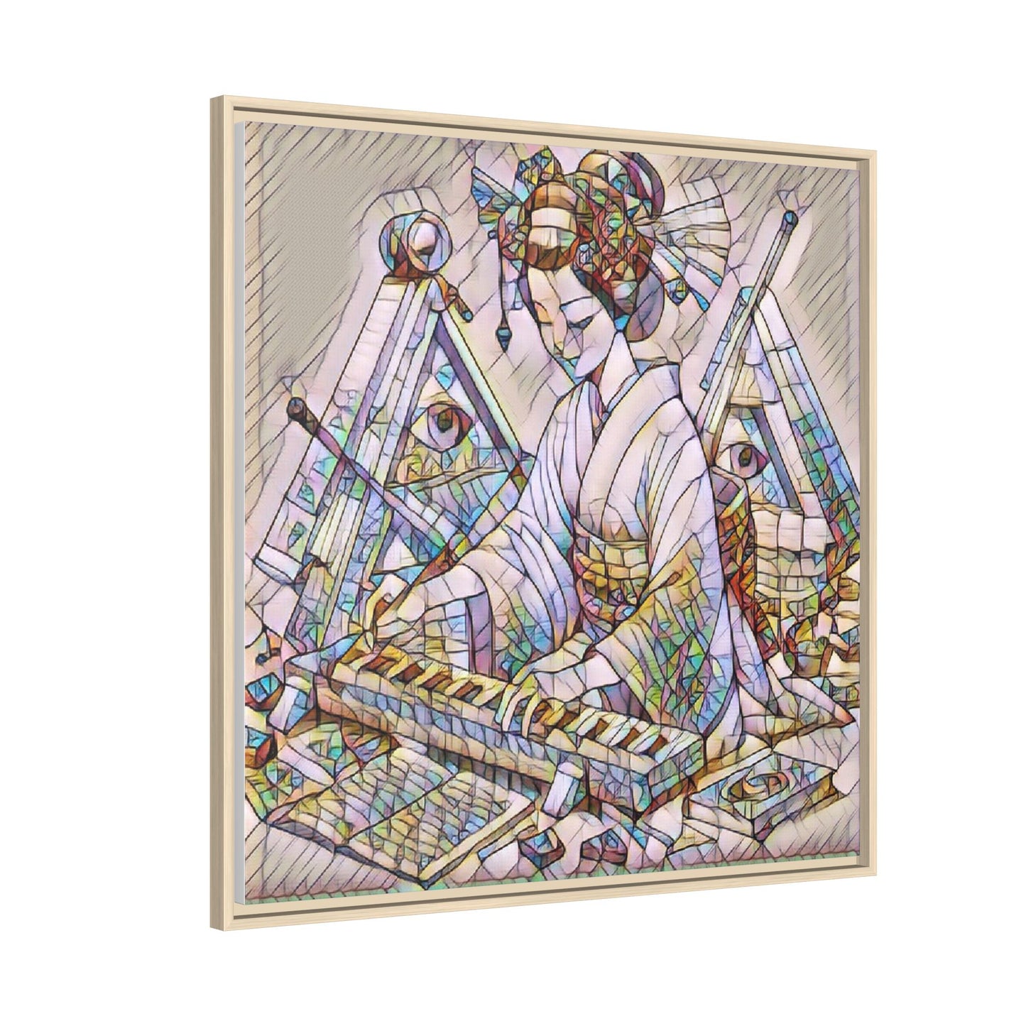 Framed Matte Canvas: Stained-Glass Geisha Wall Art