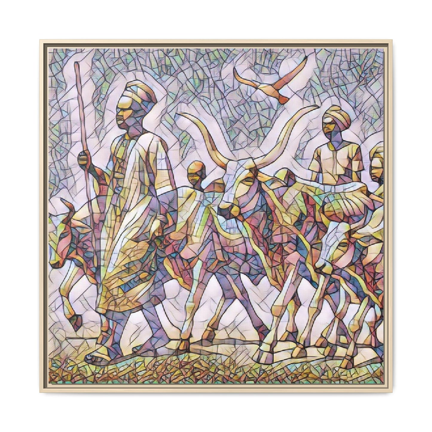 Framed Matte Canvas: Colorful African Herdsmen Art Print
