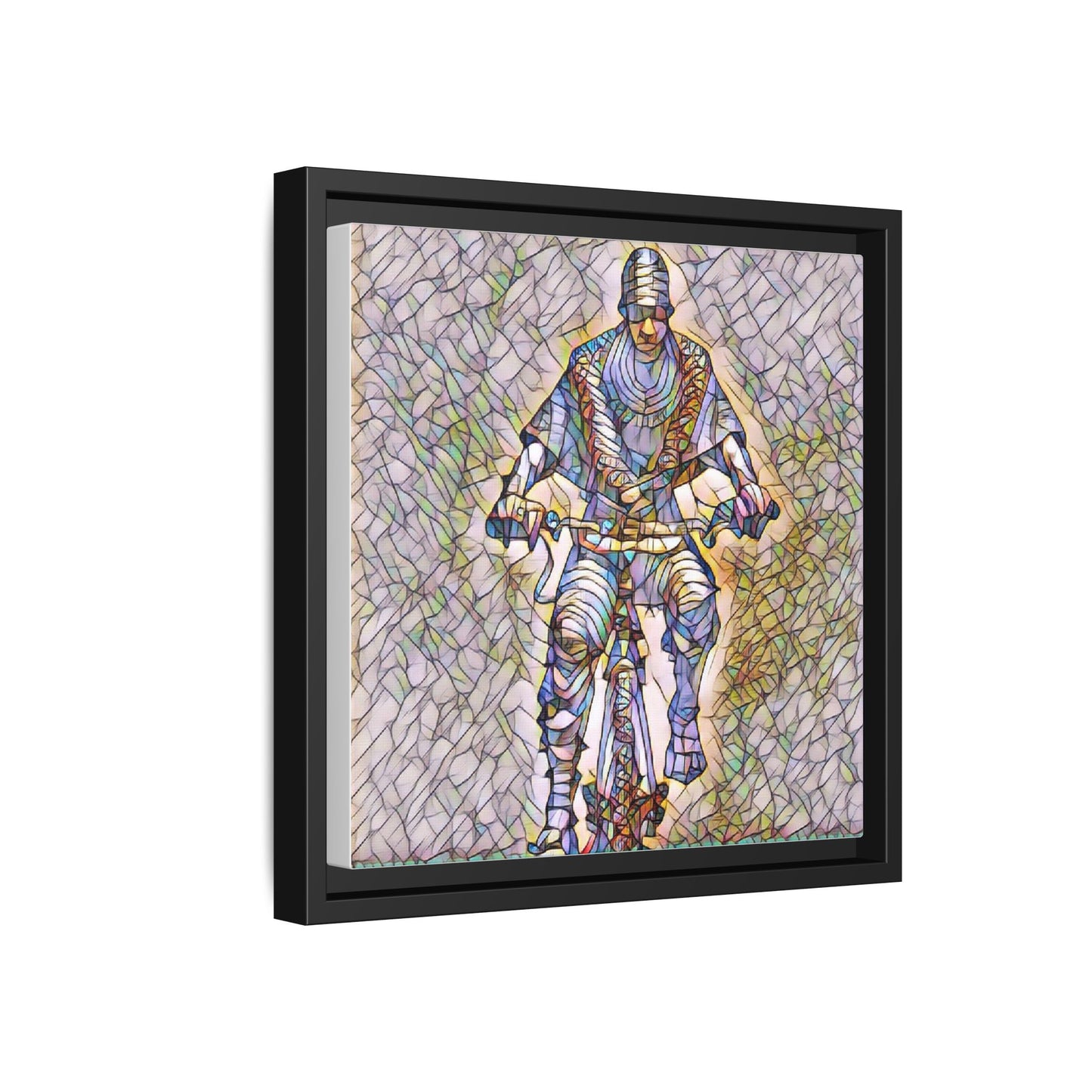 Framed Matte Canvas Art - Stylized Cyclist Illustration