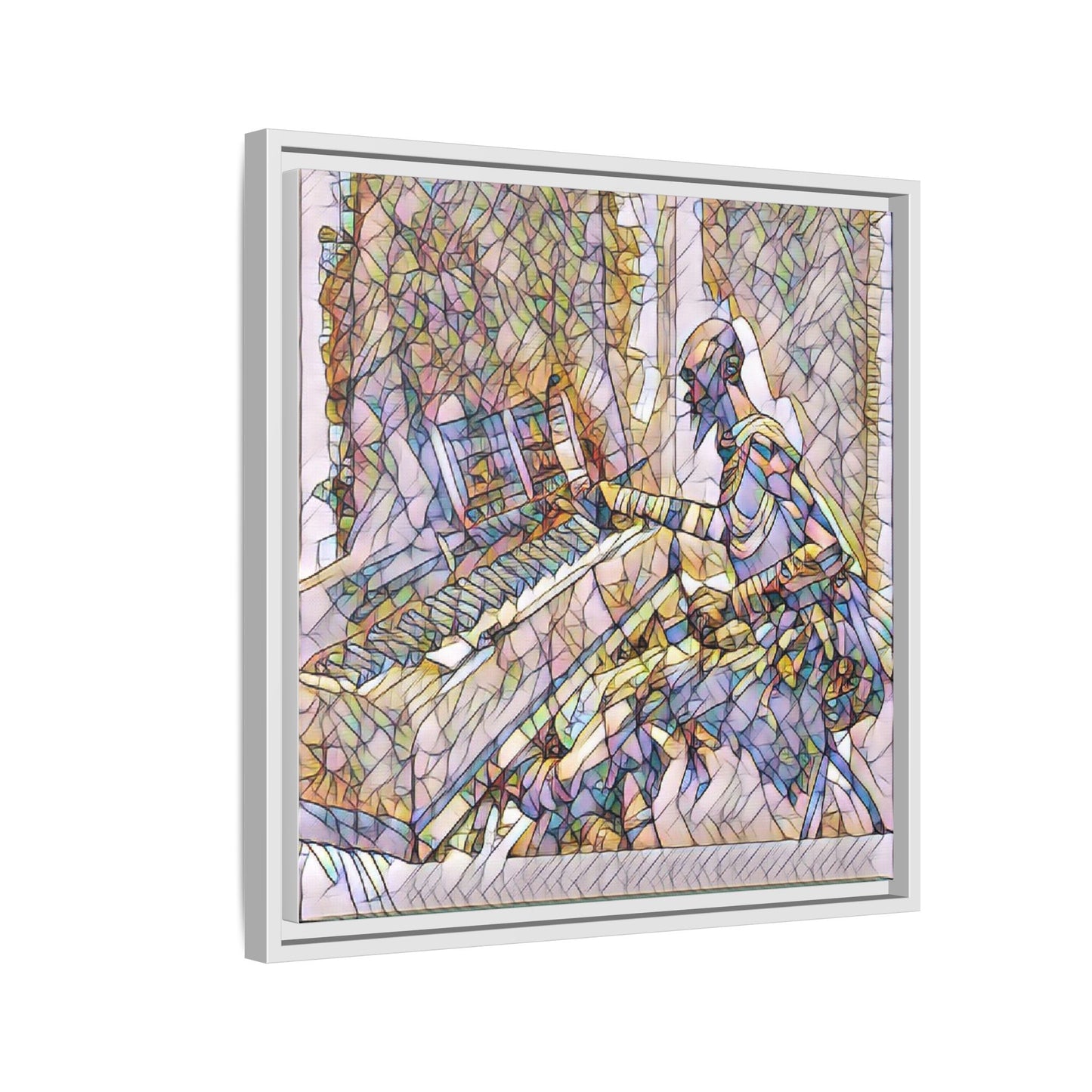 Framed Matte Canvas Art — Colorful Abstract Musician at Piano
