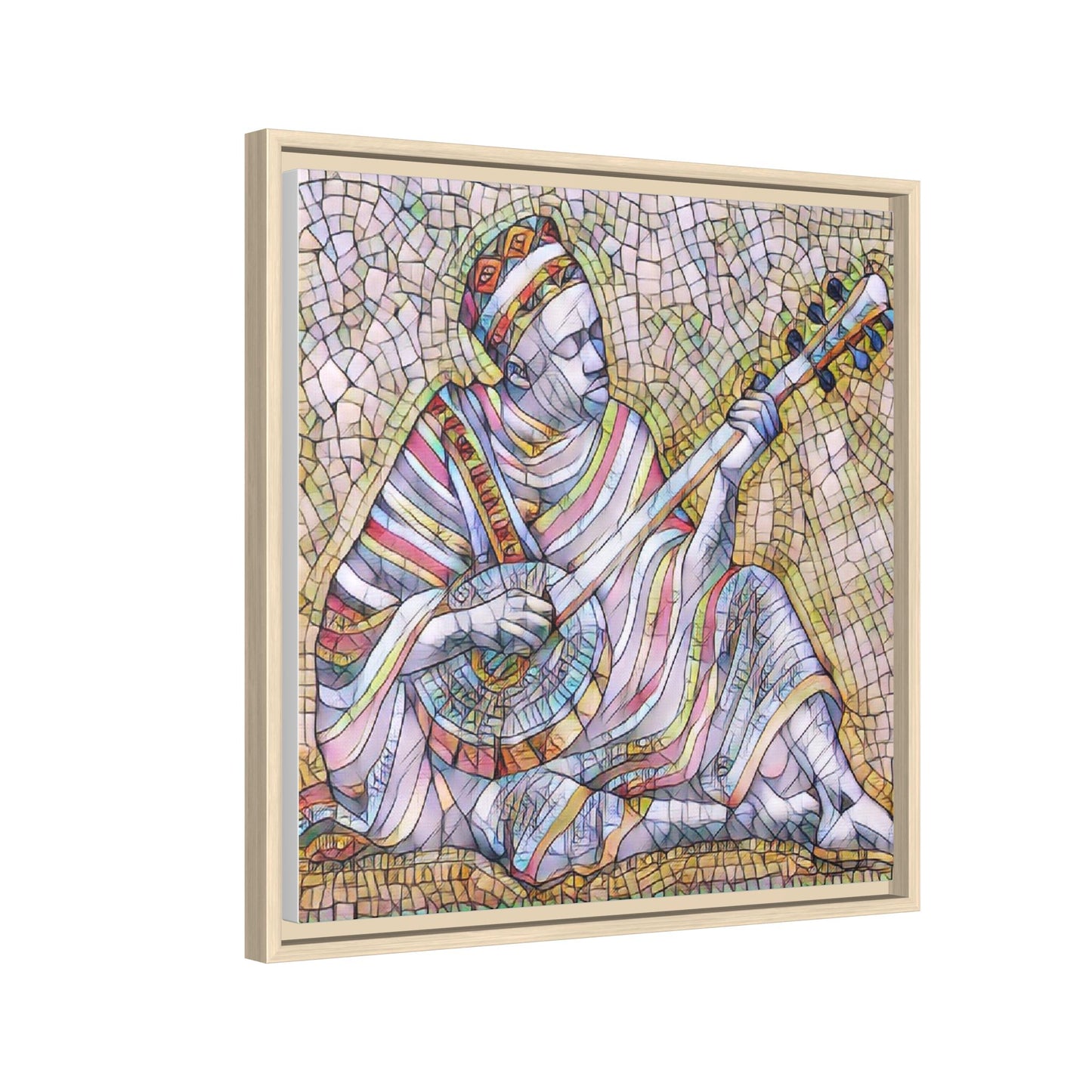 Framed Mosaic Musician Canvas – Colorful Bohemian Wall Art