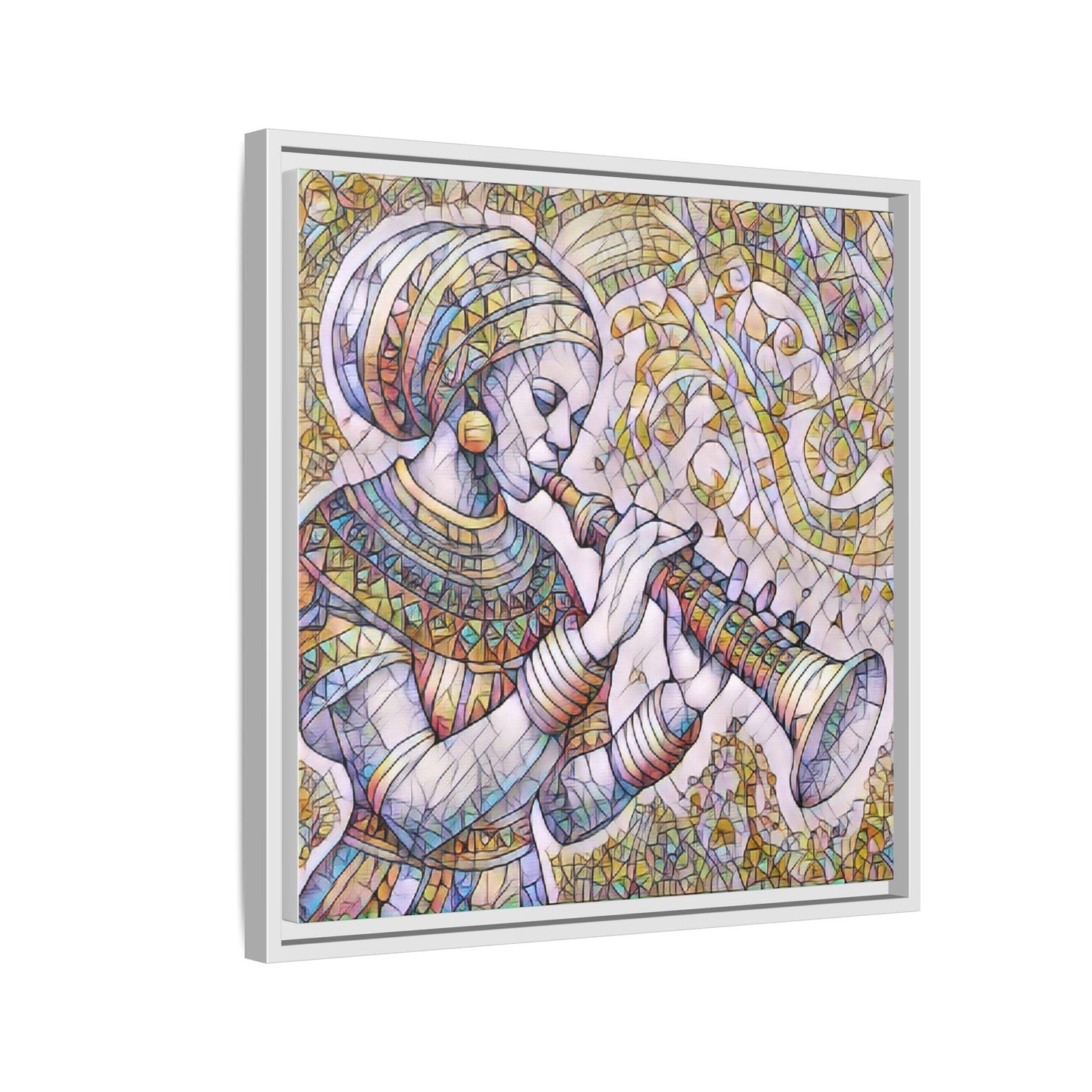 Egyptian Flutist Mosaic Matte Canvas Framed Art