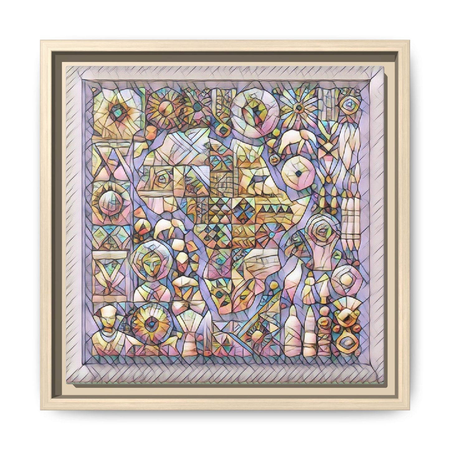 Framed Abstract Mosaic Matte Canvas Art — Pastel Geometric Wall Decor