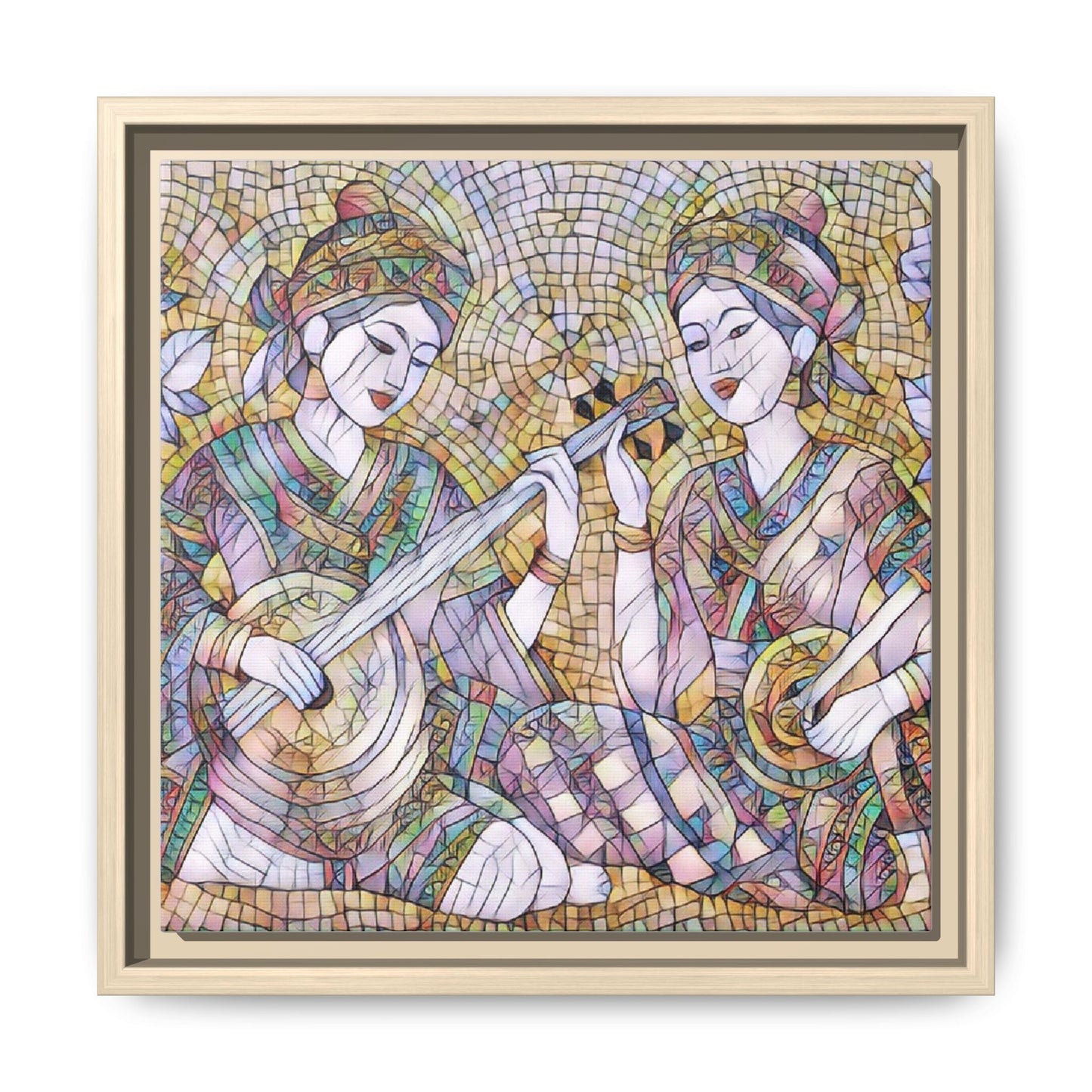 Framed Mosaic Musician Canvas Art — Ethnic Duo Wall Decor