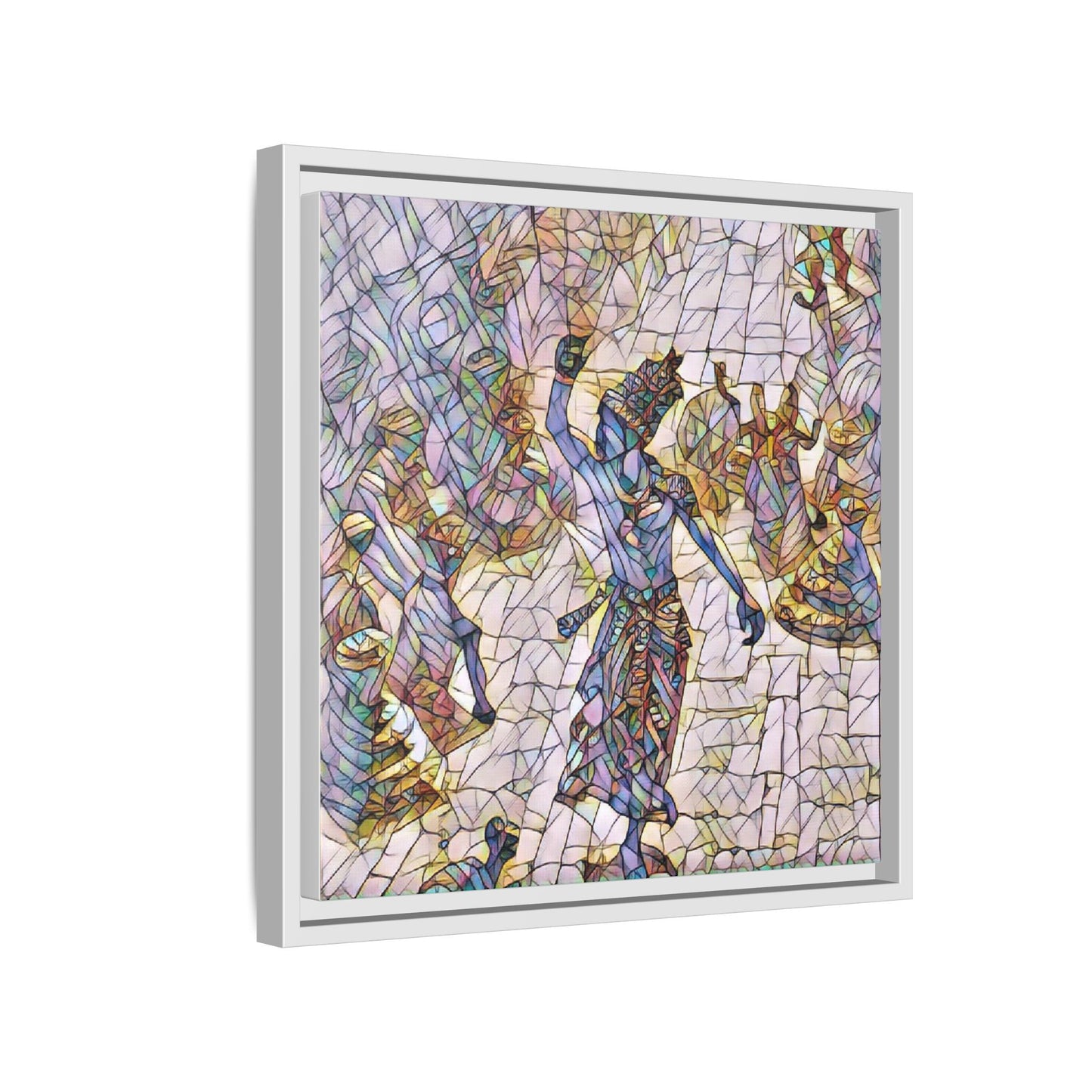 Framed Canvas Art — Colorful Mosaic Krishna Dance Print