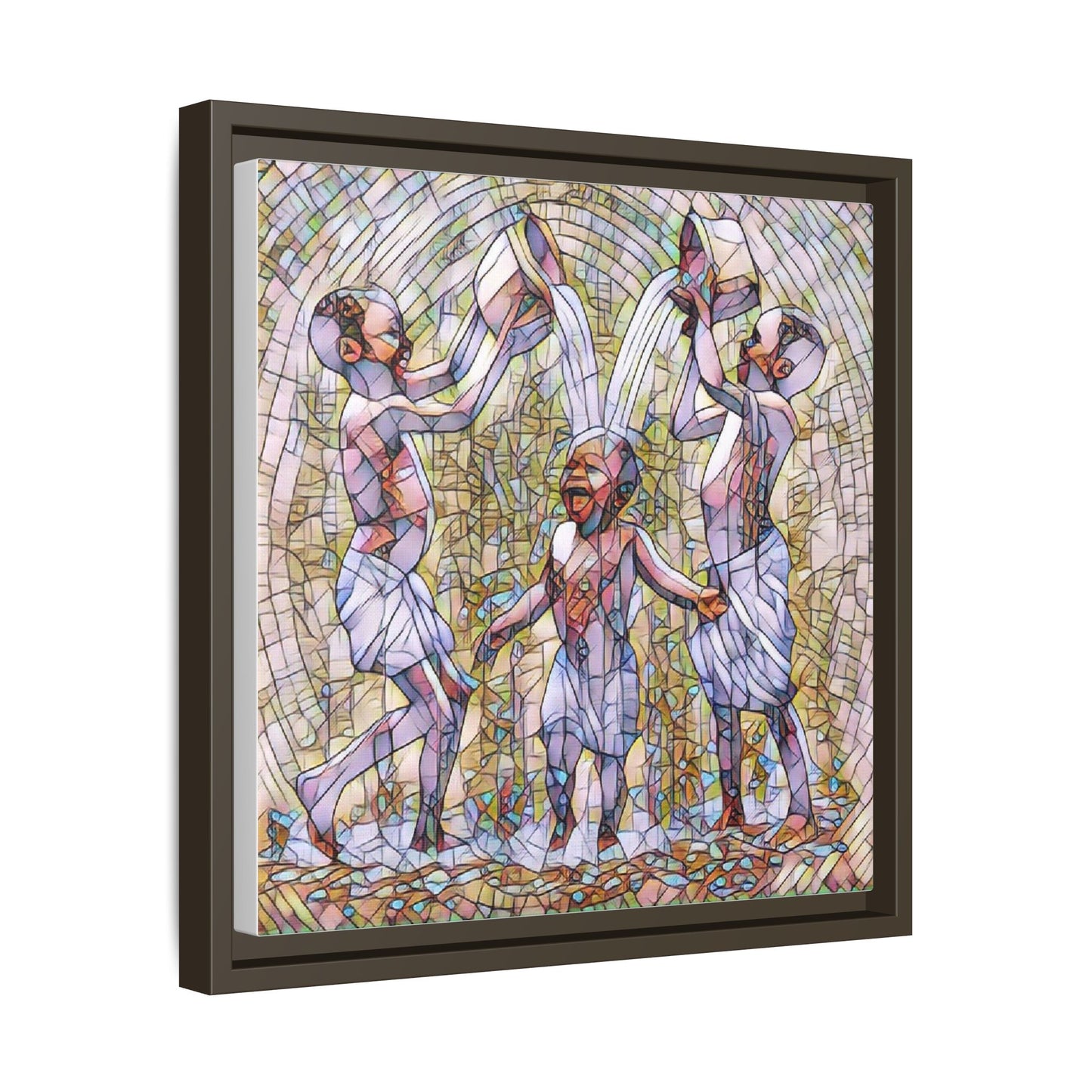 Framed Matte Canvas Art – Joyful Water Dance Family Stained-Glass Print