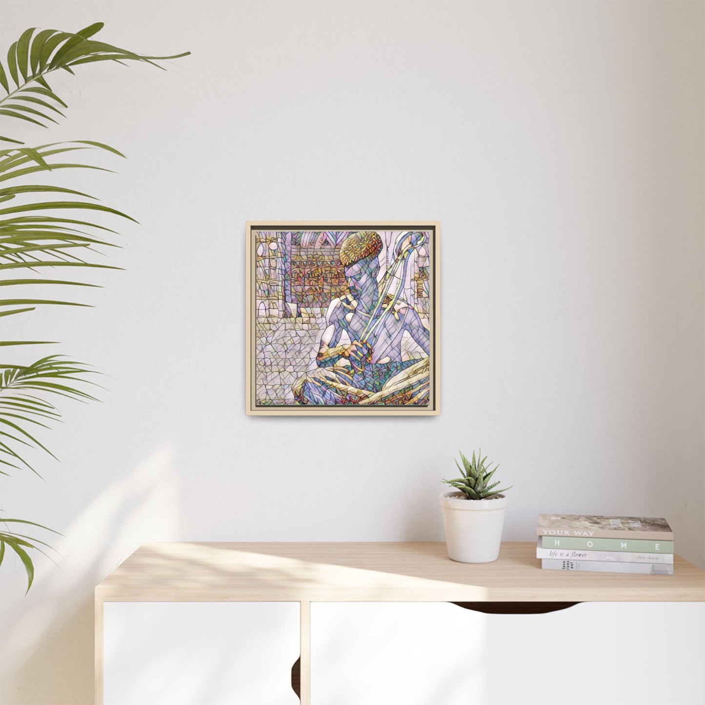 Framed Matte Canvas Art – Stained-Glass Style Musician Print