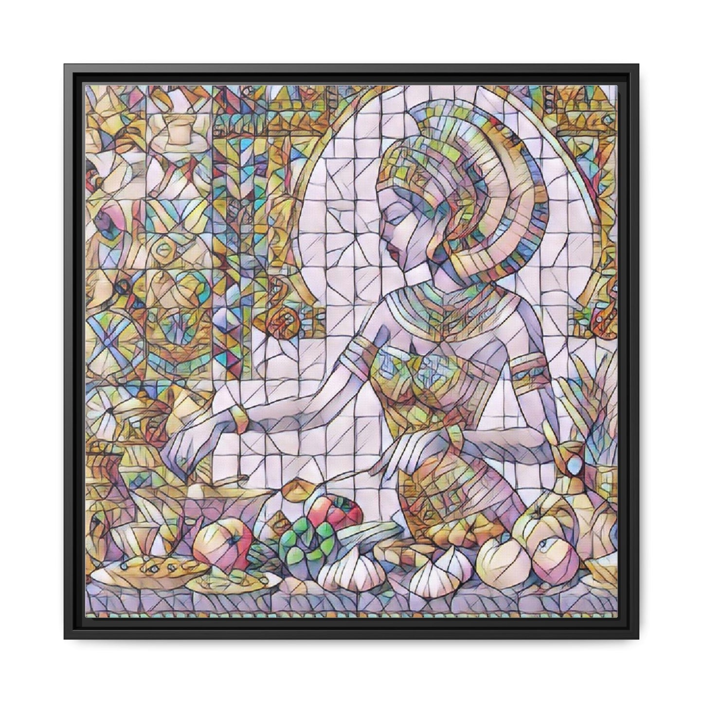 Egyptian Goddess Stained Glass Style Framed Canvas Art