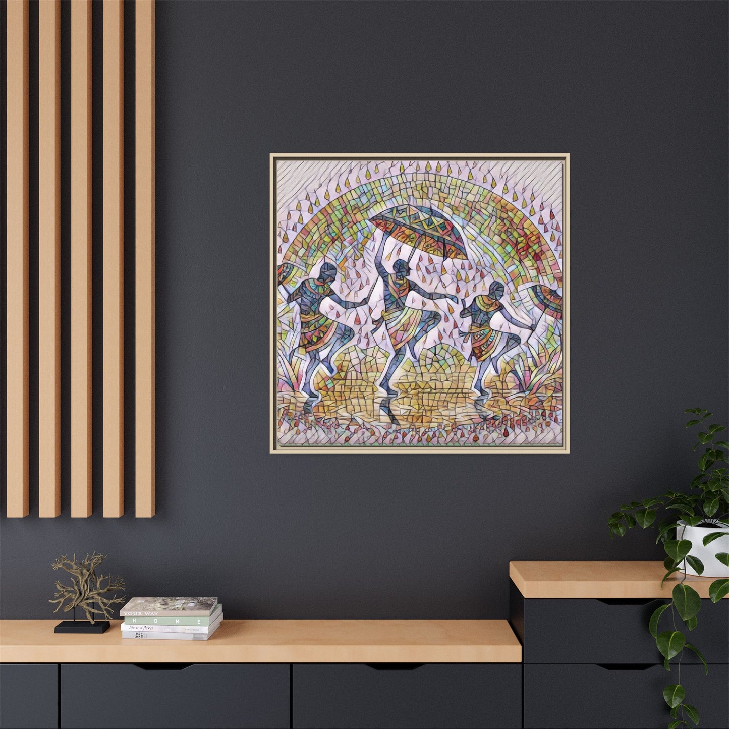 Framed Canvas Art — Colorful African Dance Mosaic